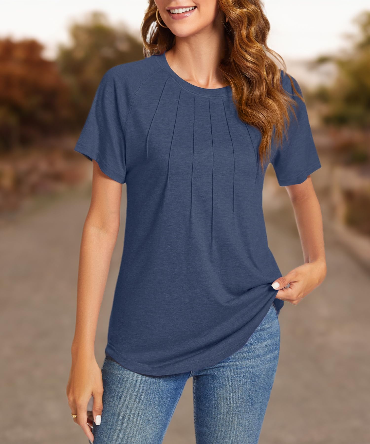 Women's Summer Tops - Casual Short Sleeve Shirts & Dressy Blouses with Trendy Pleated Tunic Design | Perfect for Beach Outings, Office Wear & Summer Vacations