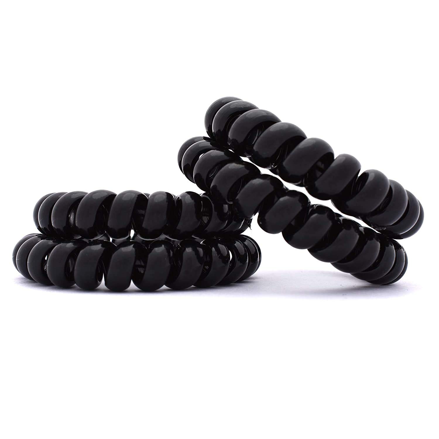HP High Profile Spiral Stretch Ponytail Holders - Soft Elastic Hair Ties for Women & Girls (4-Pack, Black) | Perfect for Workouts, Office & Everyday Hairstyles
