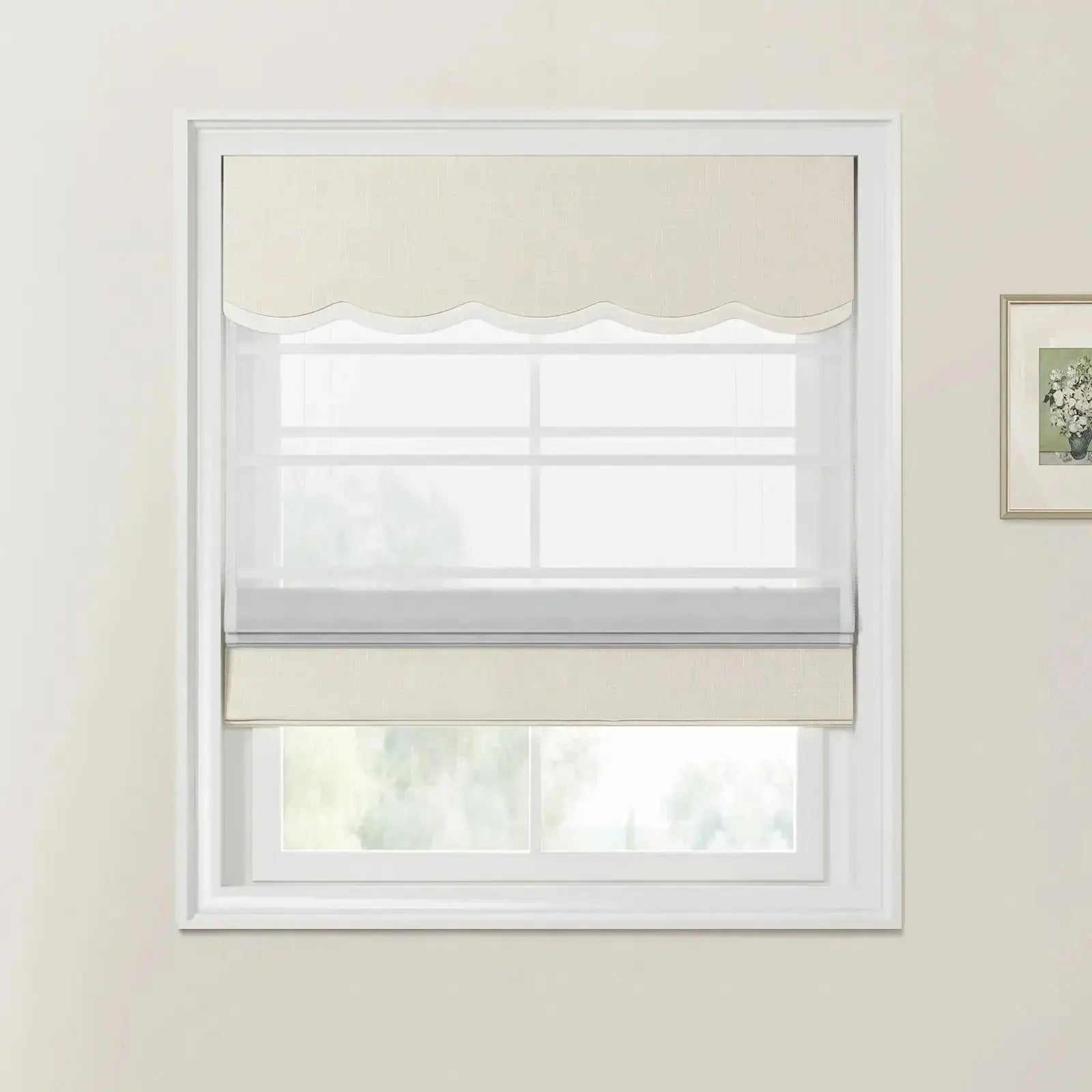 Custom Valanced Day & Night Roman Shade with Cord Lift - Blackout Window Treatment for Bedroom & Living Room