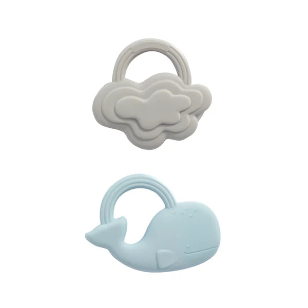2 Pack Silicone Teether for Babies - Soft Chewable Cloud & Whale Design - Perfect for Soothing Teething Pain & Gum Relief - Ideal for Home, Travel & Daycare Use