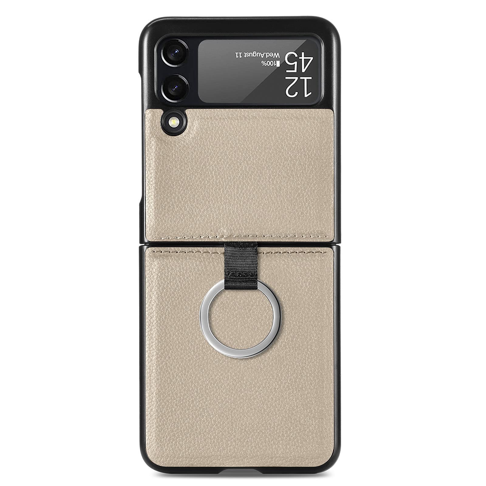 Samsung Galaxy Z Flip 4 Case - Ultra Thin Hard PC Cover with Outer Screen Protector & Ring Holder | Shockproof Lightweight Protective Phone Case (Beige) | Perfect for Everyday Use, Travel & Outdoor Activities