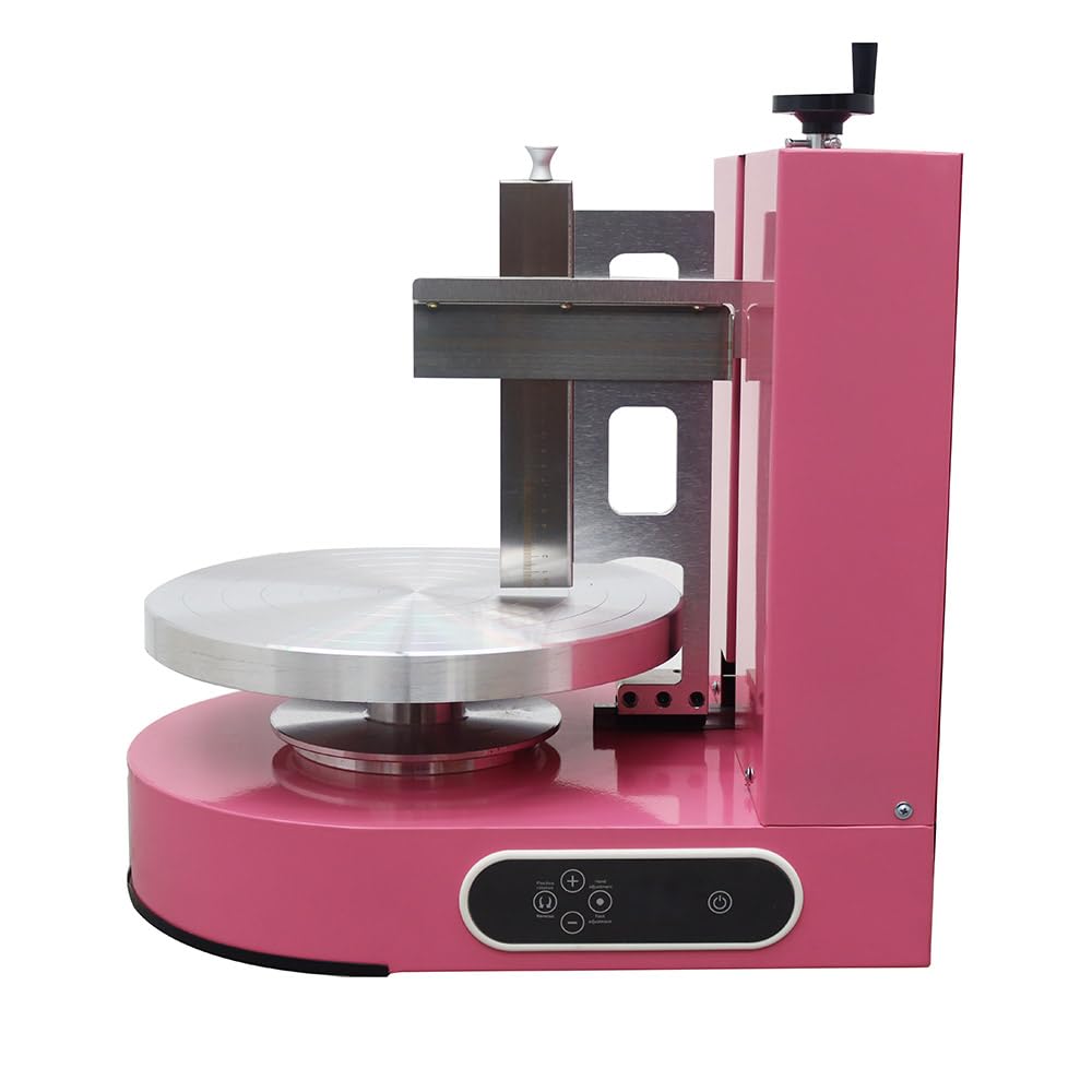 110V Pink Cake Decorating Machine - 4 to 12 Inch Cake Coating & Smoothing Tool with Waterproof LCD Display, Stainless Steel Spatula & Leak-Proof Plug | Perfect for Bakeries, Wedding Cakes & Home Baking Decorations