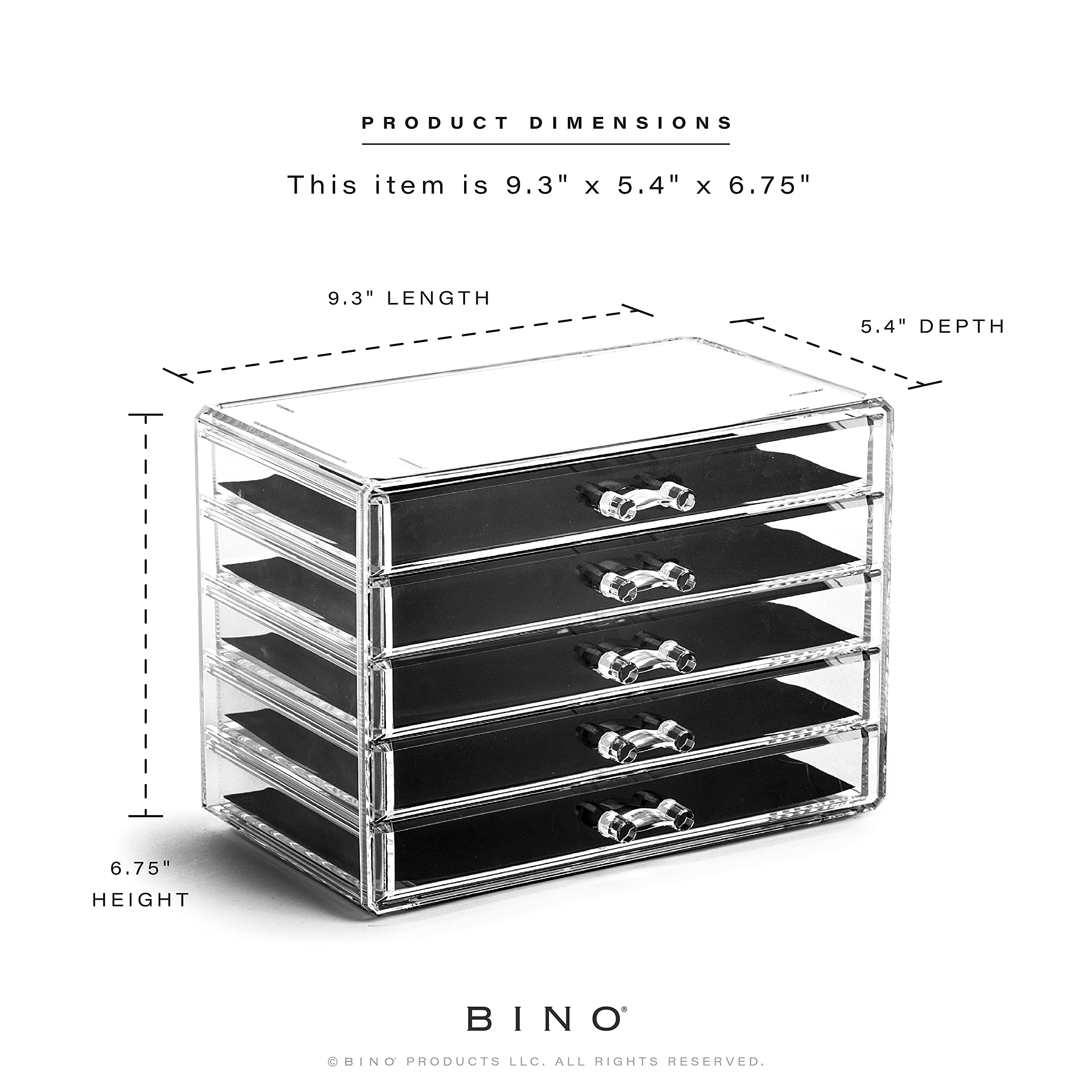 BINO Acrylic Makeup Drawer Organizer - 5 Drawers | Clear Beauty Storage for Vanity & Jewelry