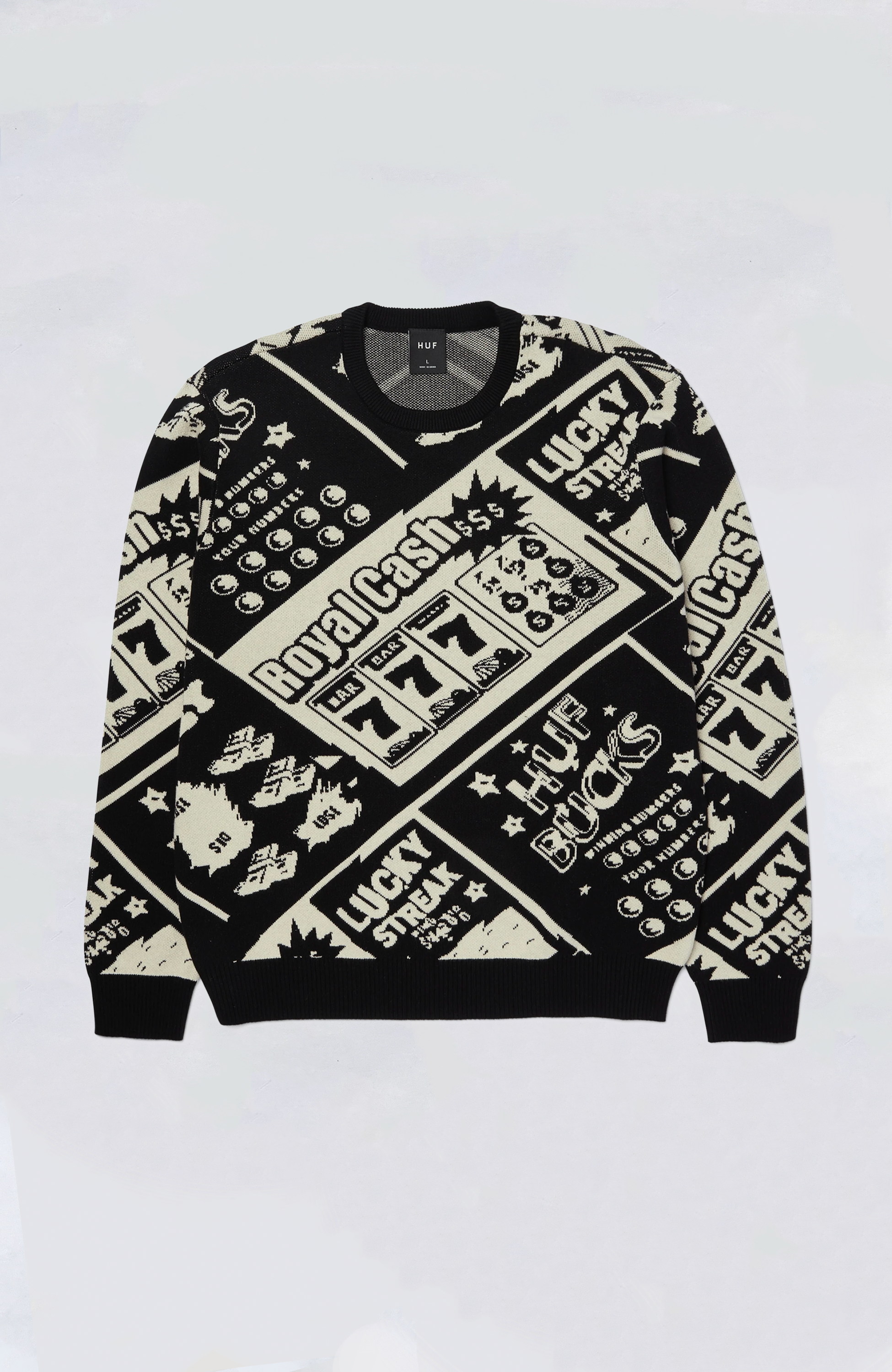 HUF Lucky Crewneck Sweater for Men | Casual Streetwear Pullover | Perfect for Urban Fashion & Winter Layering