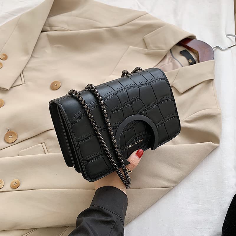 Vintage PU Leather Shoulder Handbag for Women - Small Stone Pattern Fashion Tote Bag (Black) | Perfect for Travel, Work & Everyday Use