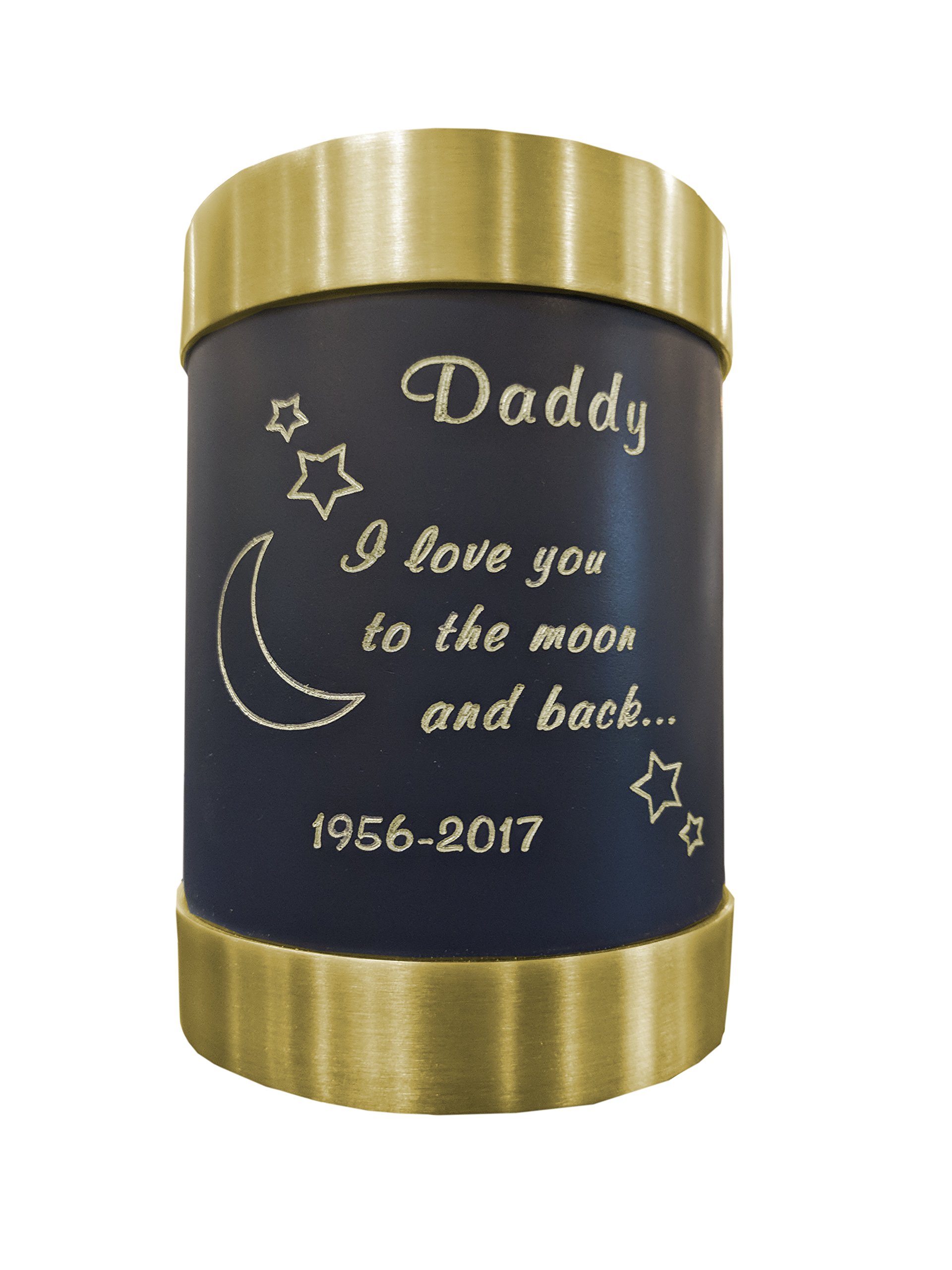 Personalized Engraved Brass Memorial Candle Urn - Moon and Back Keepsake in Large Nightfall Blue | Memorial Gift, Funeral Remembrance, Home Decor for Loved Ones