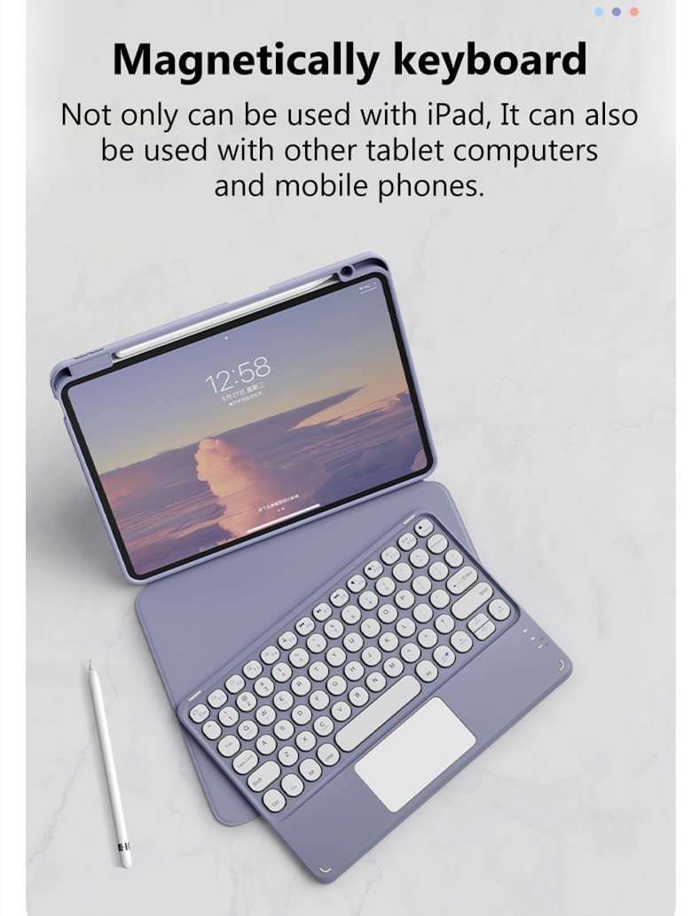 Wireless Bluetooth Keyboard Case for iPad 9/8/7/Air 3/Pro 10.5 with Pencil Holder & Detachable Magnetic Back Cover - Slim Protective Trackpad Keyboard in Lavender Purple | Perfect for Work, Study & Travel