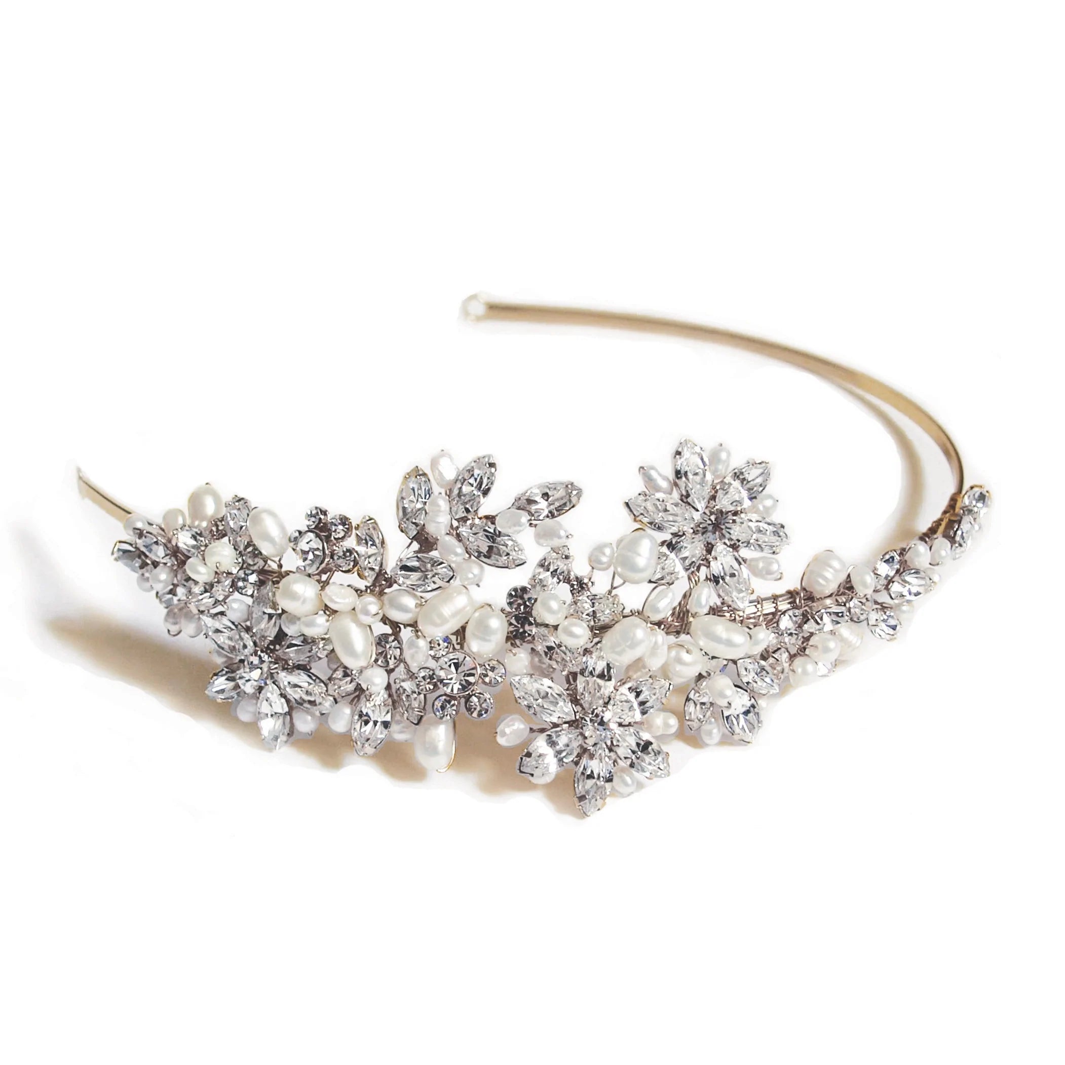 SAFIYA Gold Bridal Headband with Swarovski Crystals & Freshwater Pearls - Elegant Wedding Hair Accessory for Bride, Bridesmaids & Special Occasions