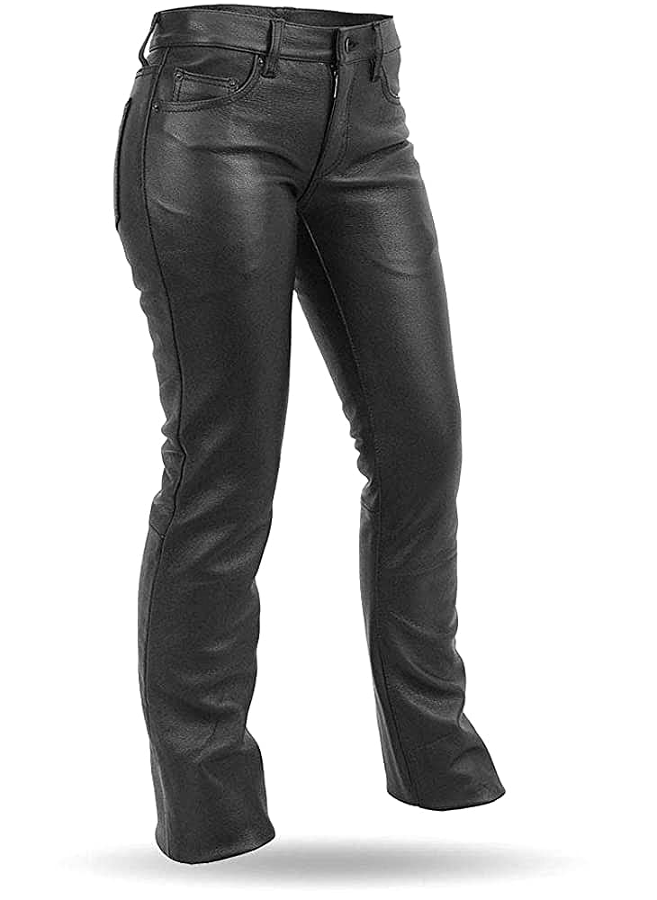 Xelement B7600 Women's Motorcycle Leather Pants - Premium Black Cowhide Riding Pants for Ladies (Size 18) | Perfect for Harley, Cruiser & Street Bike Riders