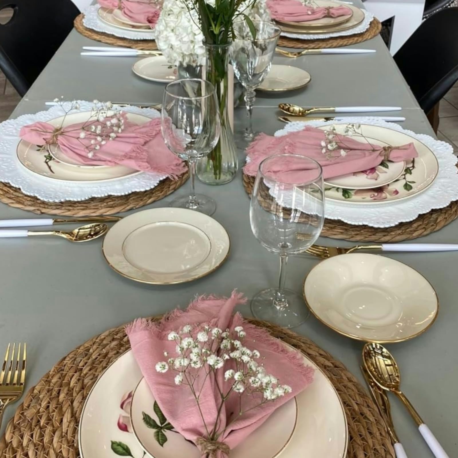 Boho Rattan Placemats Set of 4 - 12 Inch Round Woven Table Mats for Dinner Plates, Natural Hand-Woven Chargers, Farmhouse & Wicker Dining Table Decor - Perfect for Boho, Rustic & Farmhouse Style Home Decor, Dinner Parties & Everyday Use