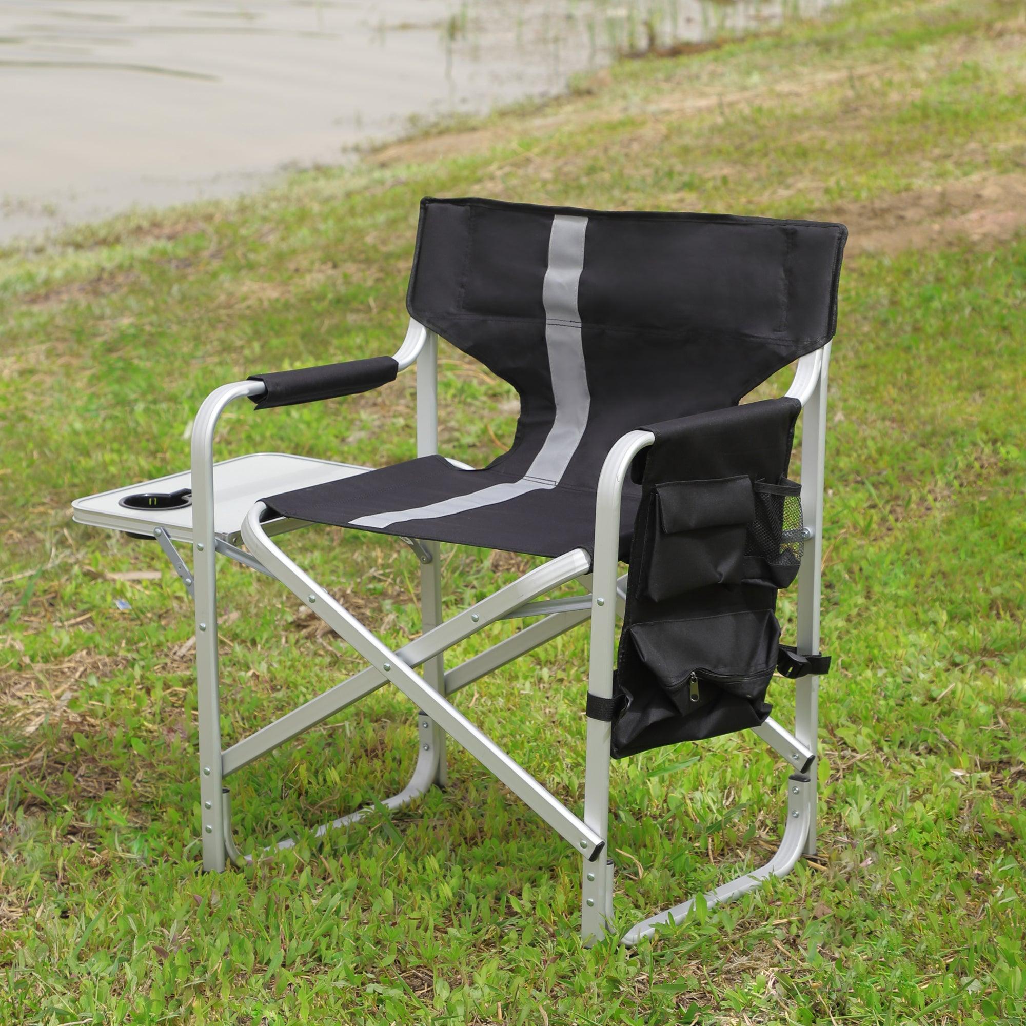 1 Piece Padded Folding Outdoor Chair with Side Table & Storage Pockets - Lightweight Oversized Director's Chair for Camping, Beach, Patio, Picnic & Indoor Use