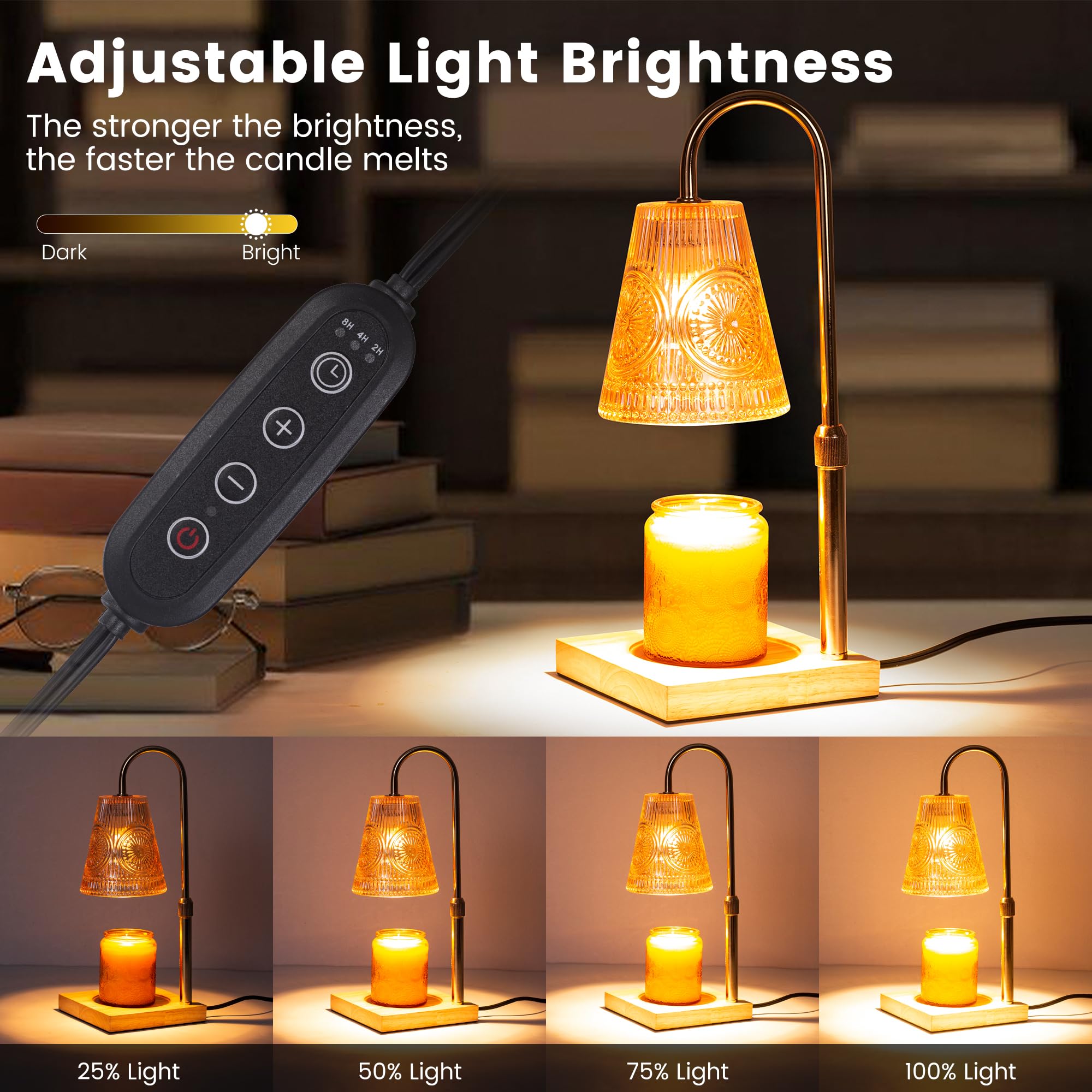 Electric Candle Warmer Lamp with 2 Bulbs & Timer - Adjustable Height & Dimmer for Scented Jar Candles & Wax Melts | Home Decor, Romantic Ambiance, Aromatherapy & Gift Idea