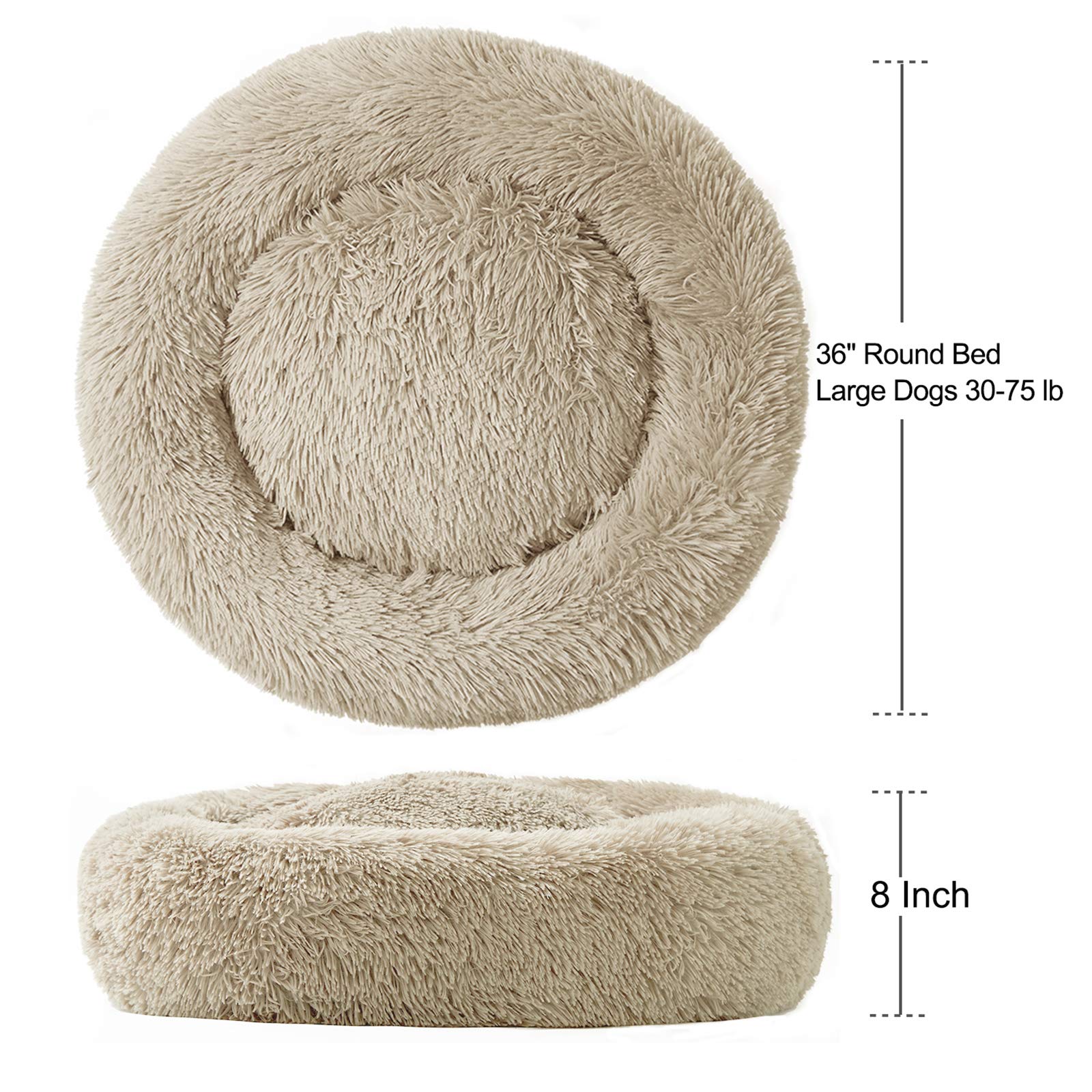 Washable Large Round Donut Dog Bed - Comfy Calming Cuddler Pet Bed for Medium & Large Dogs - Perfect for Anxiety Relief, Crate Training & Cozy Napping
