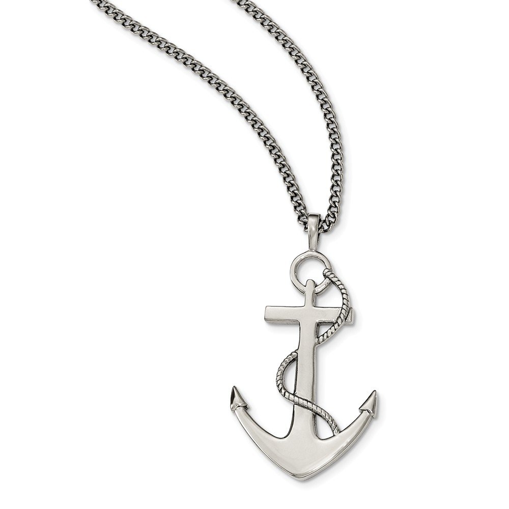 Jewels By Lux Stainless Steel Polished Anchor Mariner Cross Necklace for Men & Women - Perfect for Nautical Style, Beach Outfits and Everyday Wear
