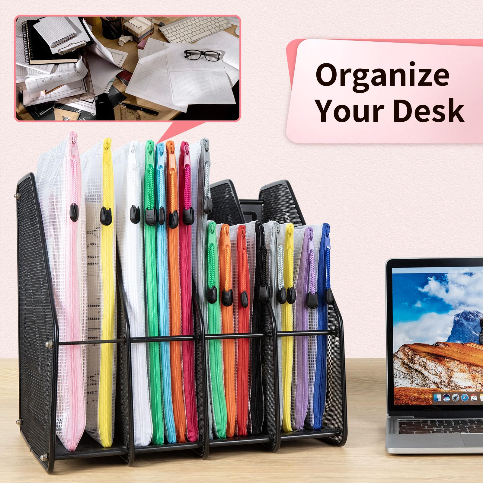 Umriox Mesh Zipper Pouch 14.9x11.0 Inch (12 Colors, 12 Packs) - Extra Large Waterproof Storage Bags for Office Supplies, Puzzles, Board Games & Crafts | Perfect for Organizing School, Travel & DIY Projects