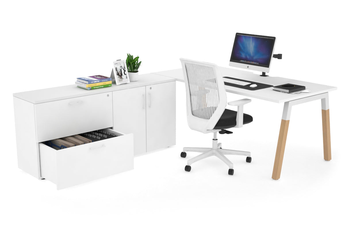 Premium Quadro A Legs Executive Desk - Solid Wood Legs with White Cross Beam [1800L x 800W] - Perfect for Home Office, Conference Room & Executive Workspace