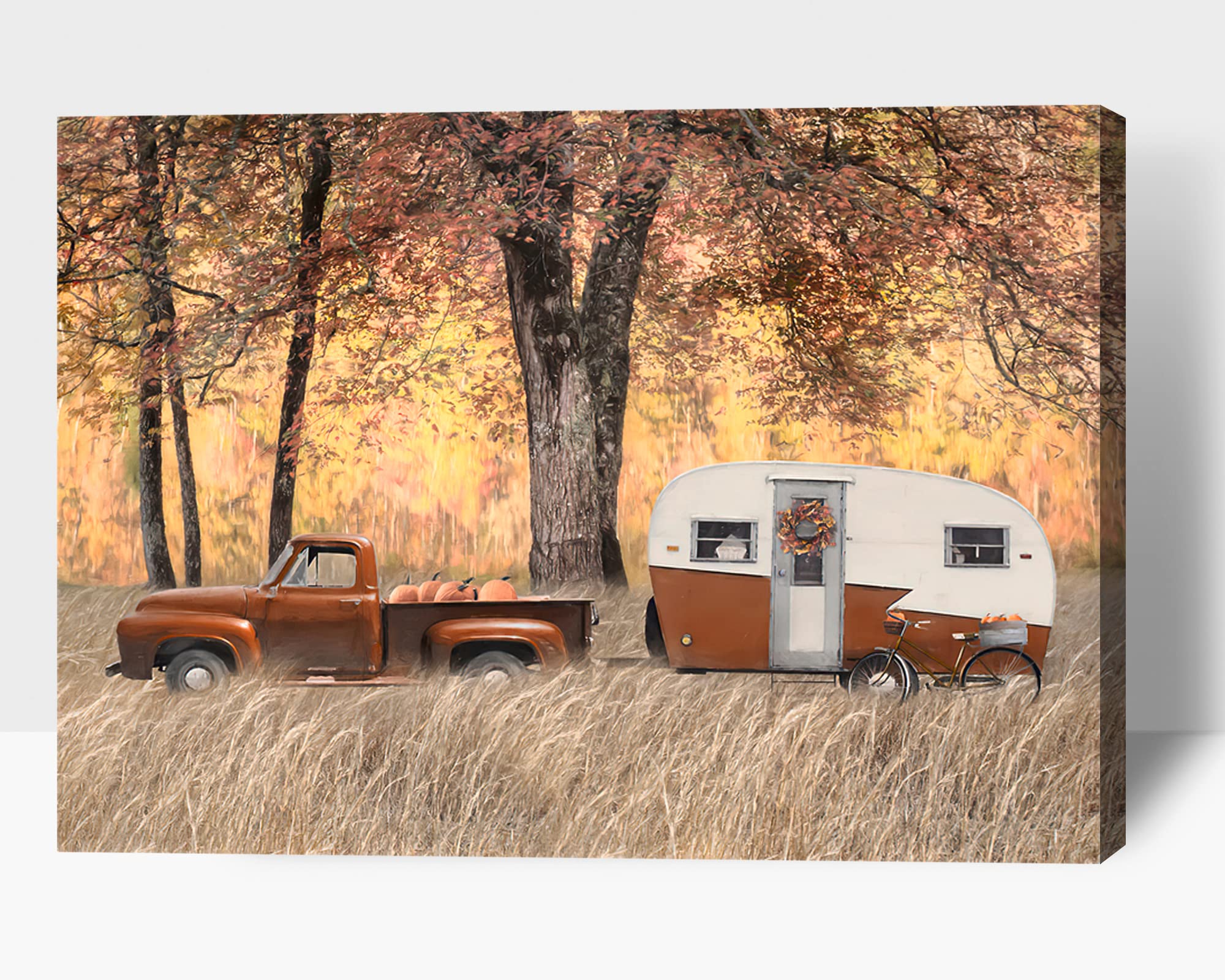 Vintage Truck Canvas Print - Rustic Barn Wall Art for Farmhouse Decor, Country Style Framed Painting, Old Truck & Barn Landscape Artwork (32x48 Inches) - Perfect for Living Room, Bedroom, Office & Country Themed Spaces