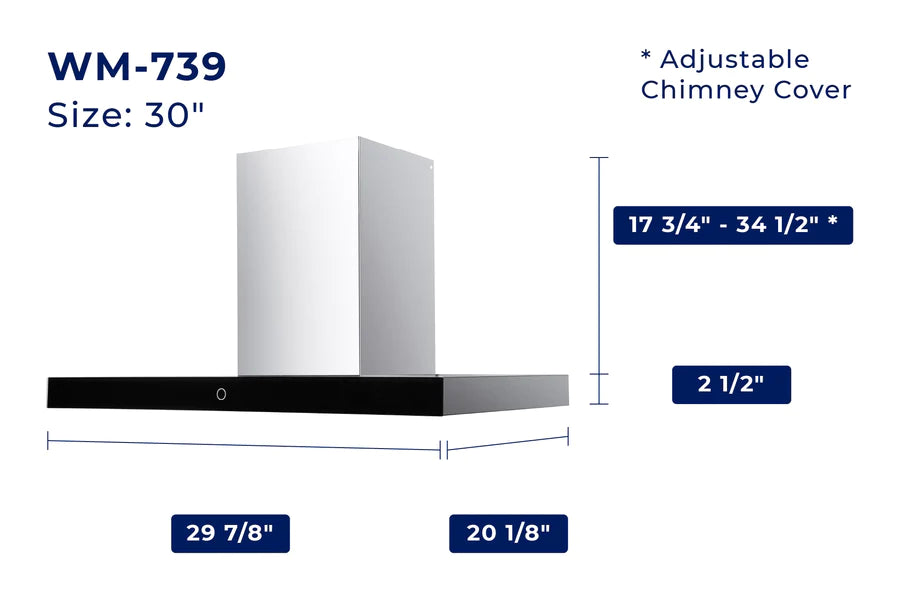 Hauslane WM-739 Professional Chef Series 900 CFM Convertible Stainless Steel Wall Mount Range Hood - Powerful Kitchen Ventilation for Gas Stoves & Cooking Areas