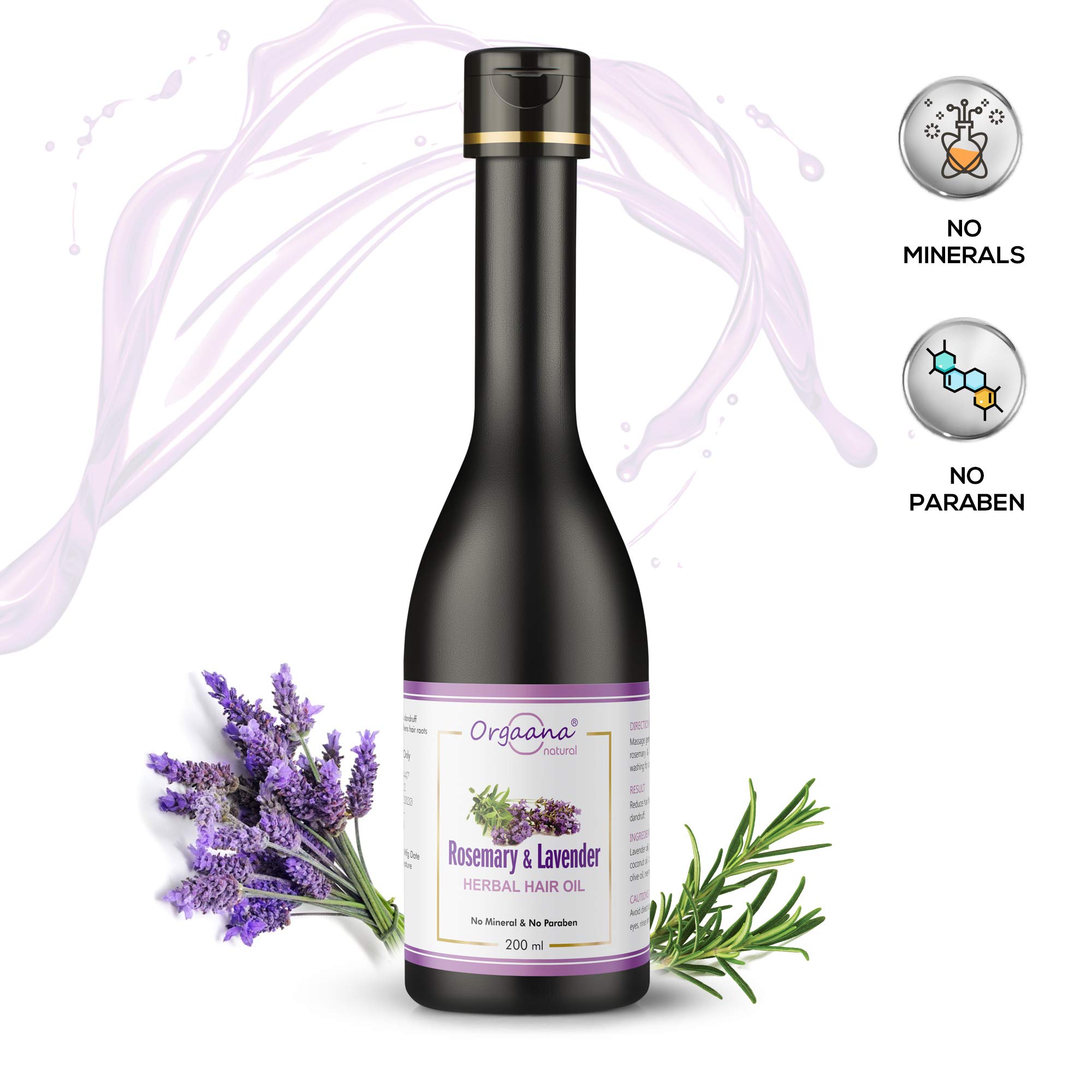 Orgaana Natural Rosemary & Lavender Herbal Hair Oil (200ml) - Promotes Hair Growth, Reduces Dandruff & Adds Shine - Perfect for Dry, Damaged Hair & Scalp Care - Daily Use for Healthy, Stronger Hair