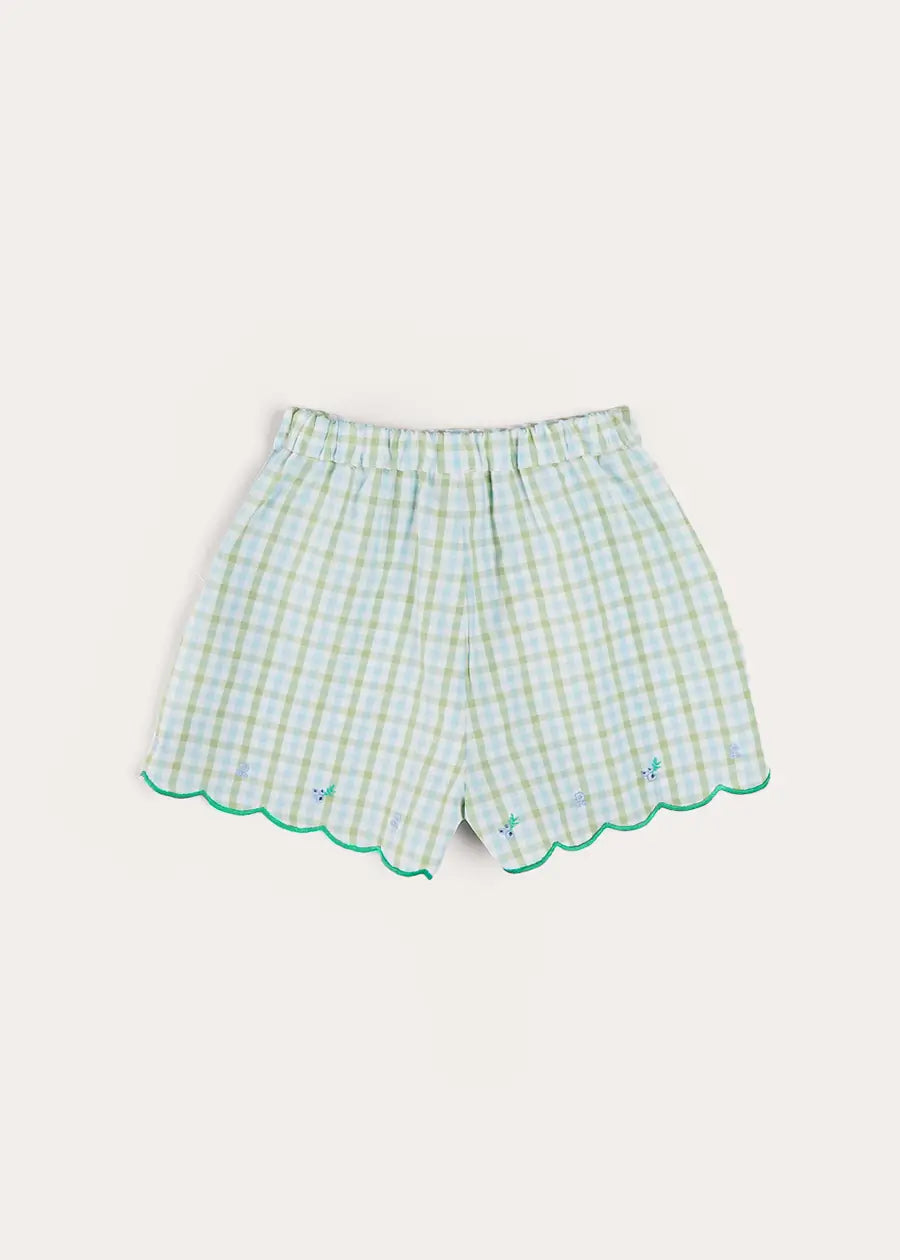 Maxwell Green Gingham Embroidered Scallop Trim Shorts for Girls (18 Months to 10 Years) - Perfect for Summer Playdates & Outdoor Adventures