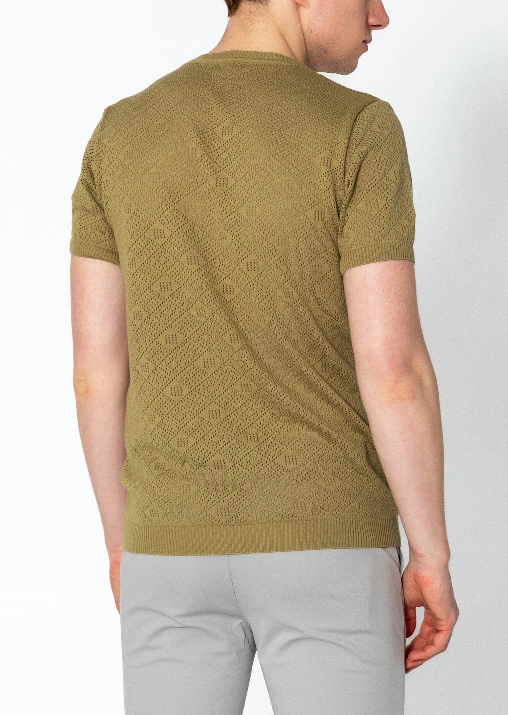 RNT23 Geometric Crochet T-Shirt for Women - Stylish Green Summer Top for Casual Outings & Beach Wear