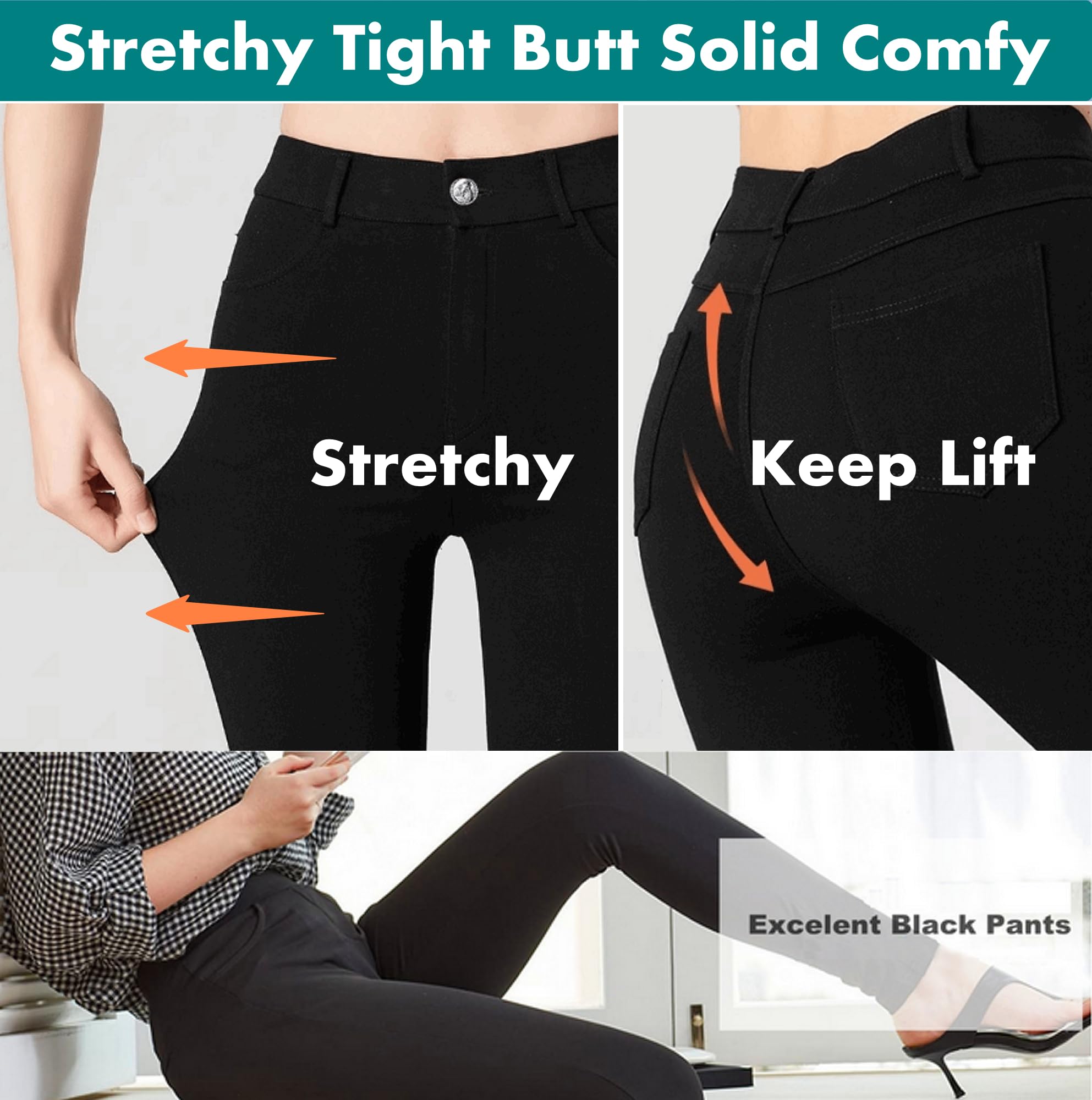 AIDAYOU Women's Stretch Office Dress Pants - Black Business Casual Slim Fit Wrinkle-Free Work Pants for Professional & Everyday Wear - Perfect for Office, Meetings, and Smart Casual Outfits