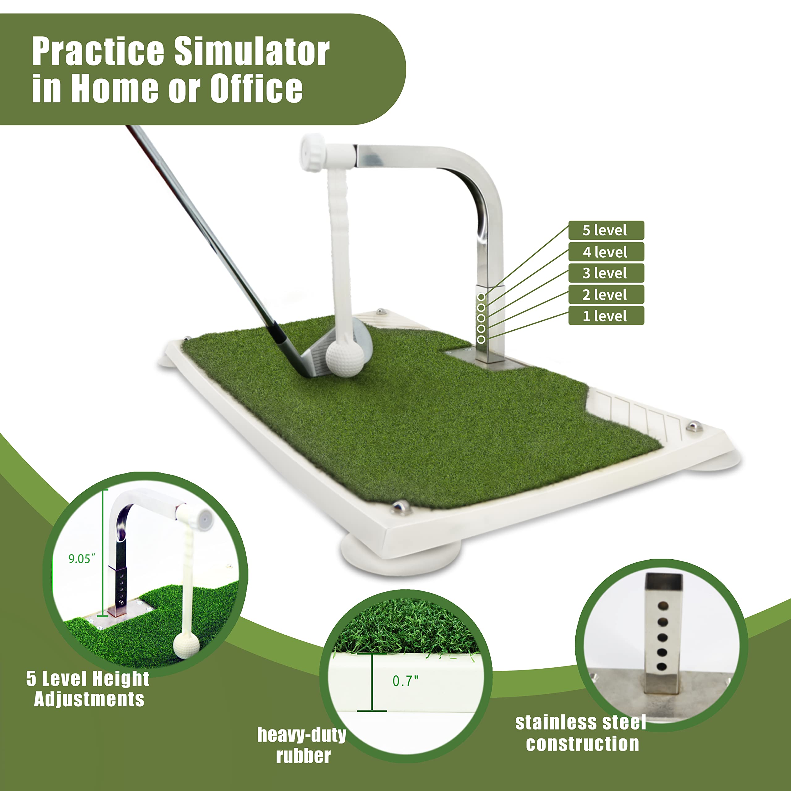 Golf Swing Trainer - Adjustable Height Golf Training Aid with 5 Settings - Home & Indoor Iron/Club Practice Simulator - Portable Golf Mat for True Impact Practice | Perfect for Backyard, Garage & Indoor Golf Drills