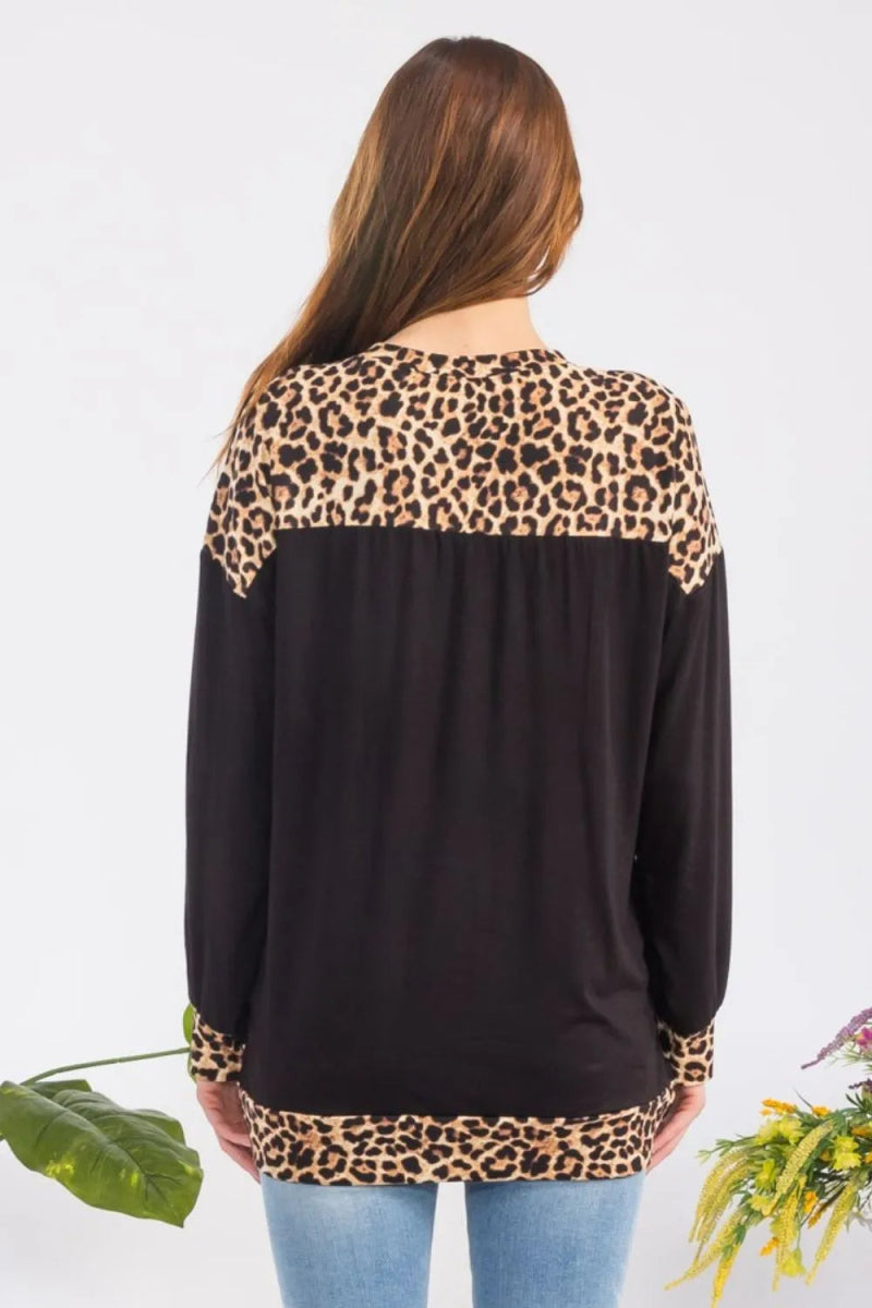 Celeste Women's Full Size Leopard Print Round Neck Dropped Shoulder T-Shirt - Casual Loose Fit Tee for Everyday Wear, Street Style & Weekend Outings