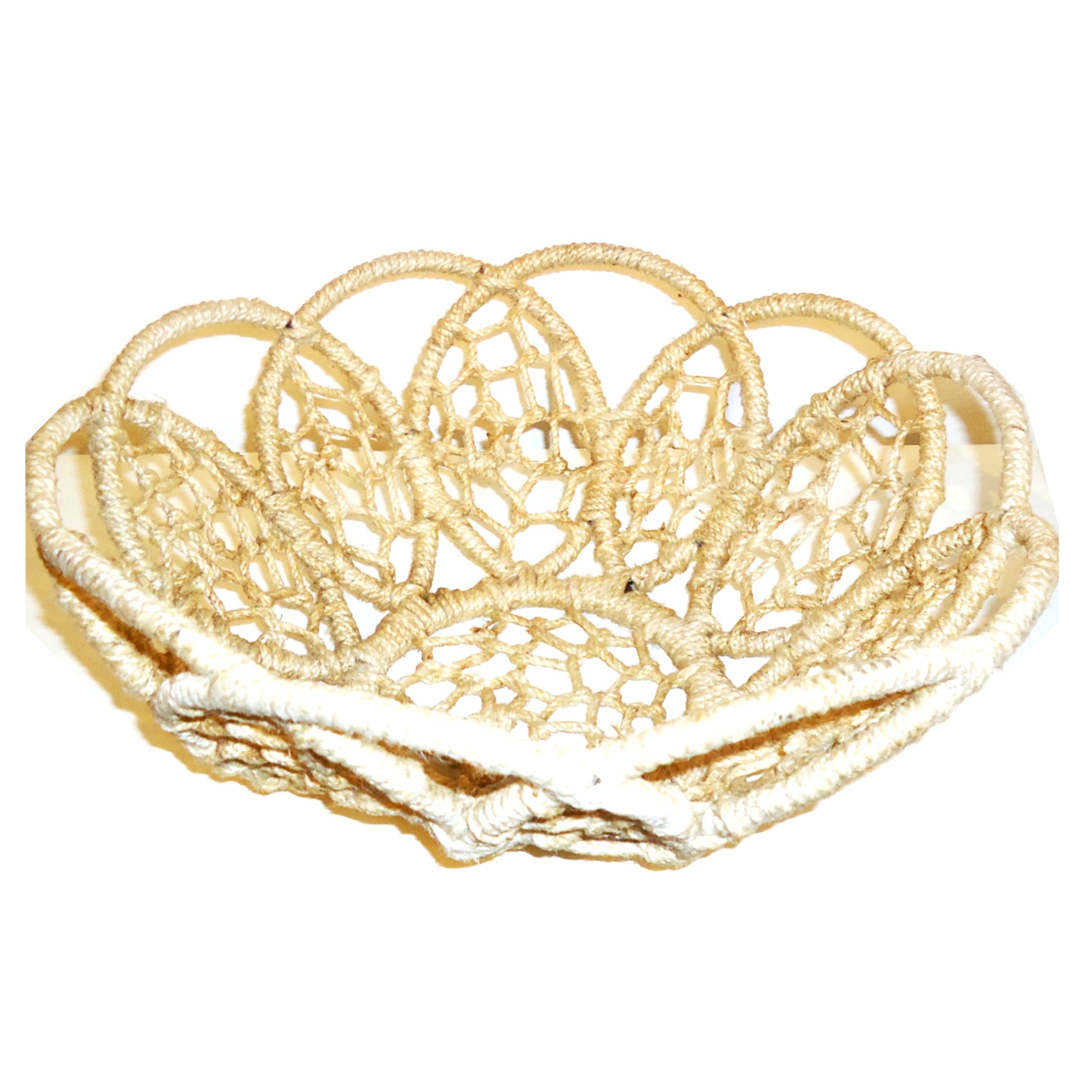 Large Cream Iron Jute Basket - Rustic Home Decor Storage for Living Room, Bathroom & Kitchen Organization