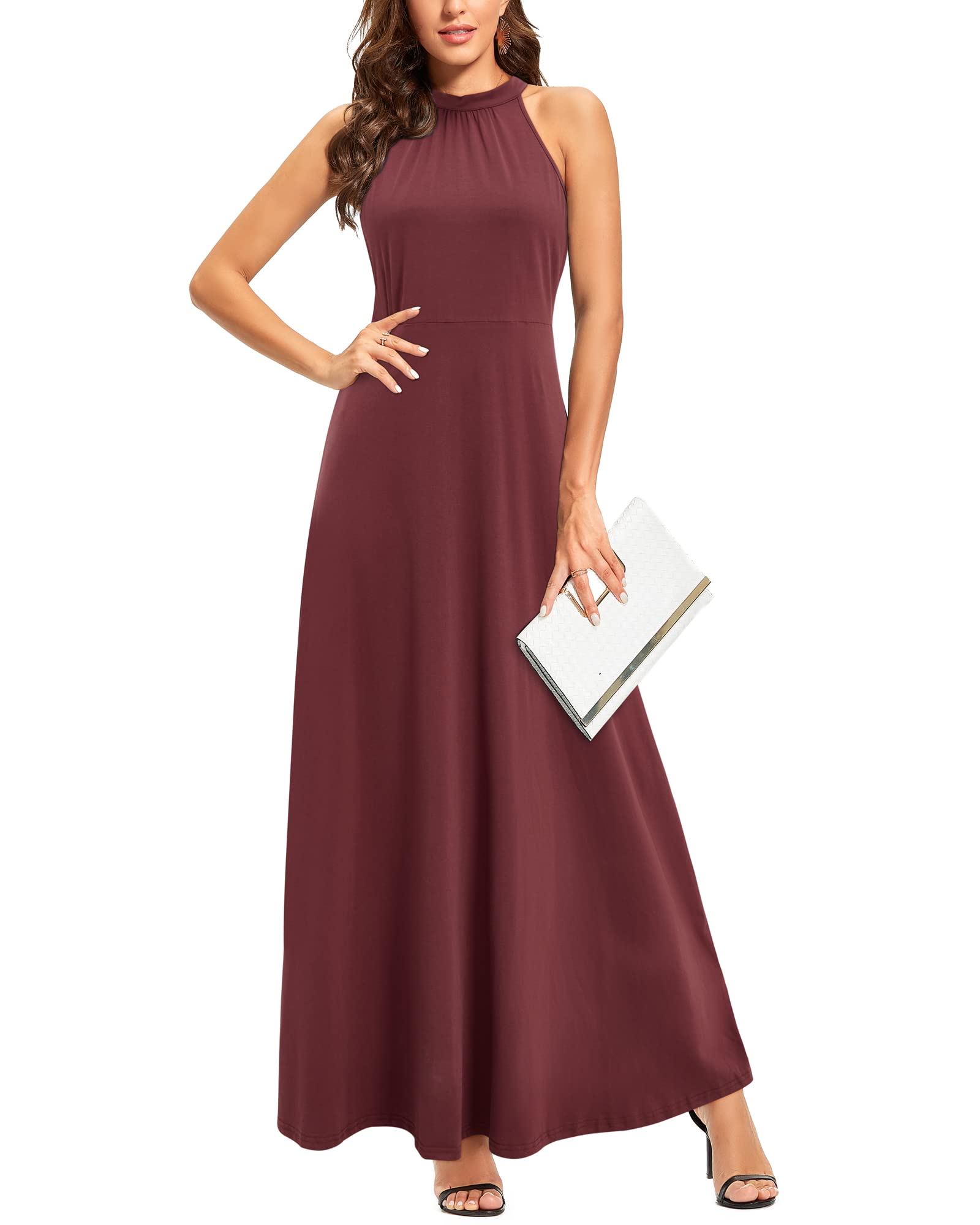 STYLEWORD Women's 2023 Summer Maxi Dress - Floral Hawaiian Beach Halter Neck Formal Long Dress for Wedding Guest, Spring Party & Vacation | Perfect for Beach Weddings, Tropical Vacations & Summer Events