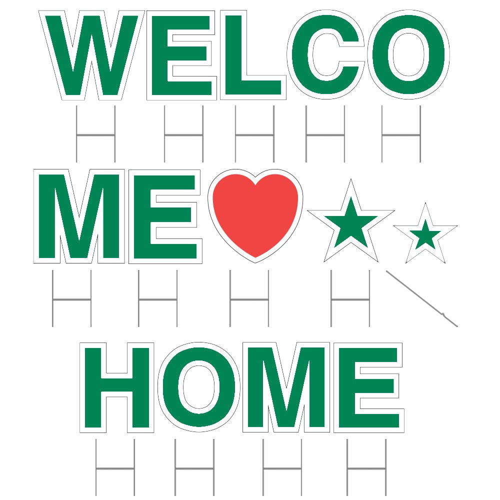 Vispronet 18in Tall Welcome Home Yard Sign with Stakes - Durable Coroplast Outdoor Sign - Weather-Resistant Garden Decoration with Steel Stakes (Green) - Perfect for Front Yard Greetings, Housewarming Gifts & Holiday Decorations
