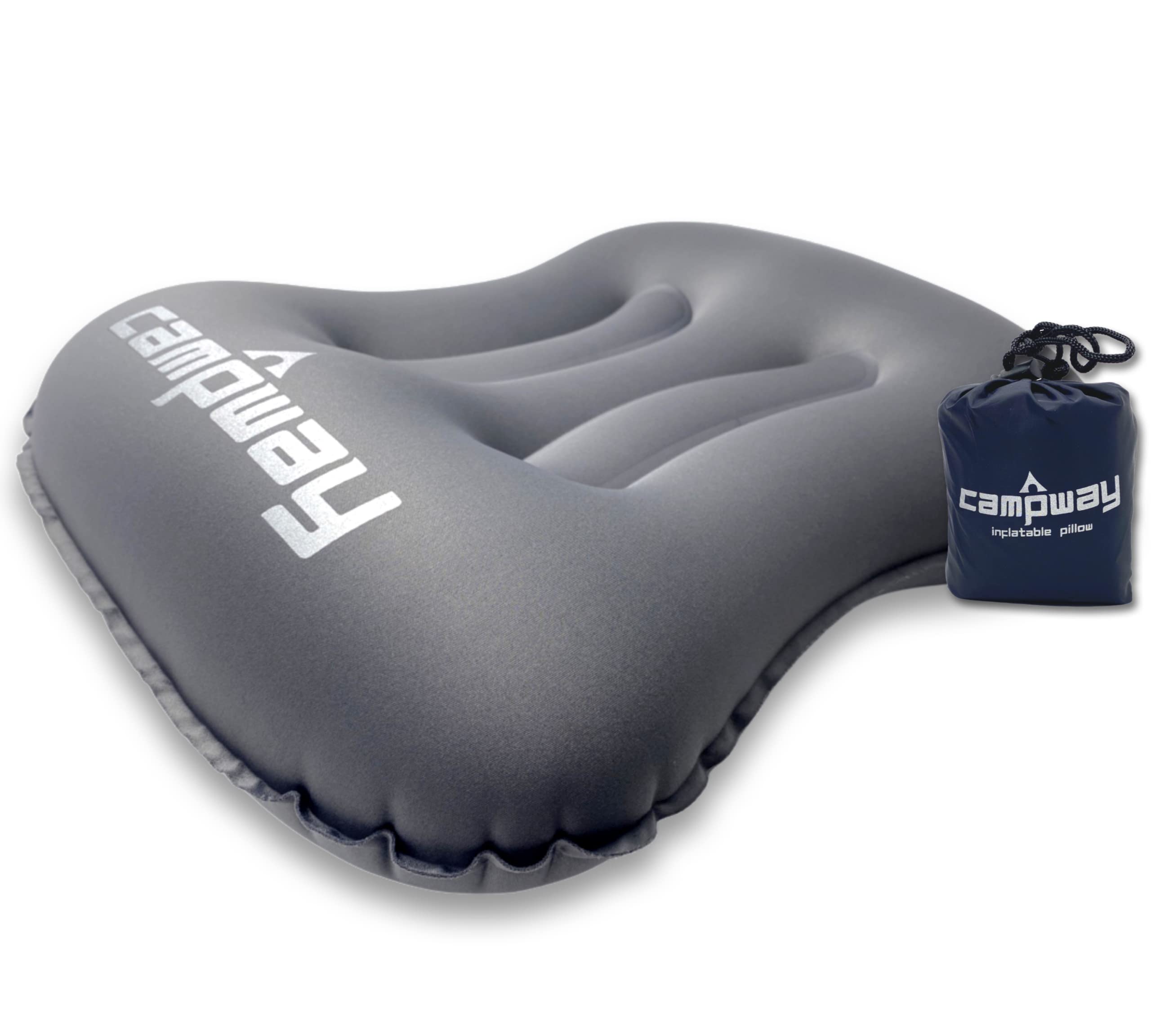 Inflatable Travel Pillow for Neck & Back Support - Water-Resistant & Compressible Camping Pillow with Carry Bag - Portable Air Pillow for Hiking, Backpacking, Airplane & Car Travel - Coin Grey (Pack of 1) - Perfect for Outdoor Adventures & Long Trips