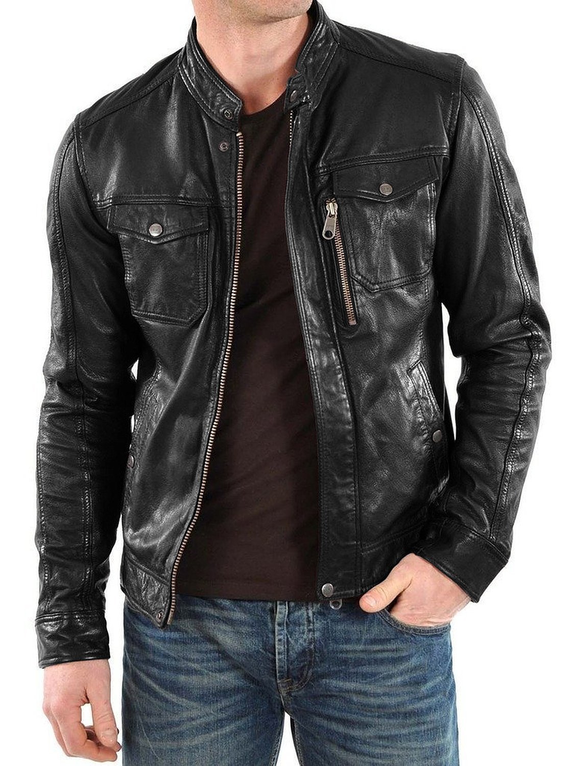 Premium Genuine Lambskin Leather Jacket for Men - Classic Black Biker Style - Perfect for Motorcycle Riding, Casual Outfits & Winter Fashion