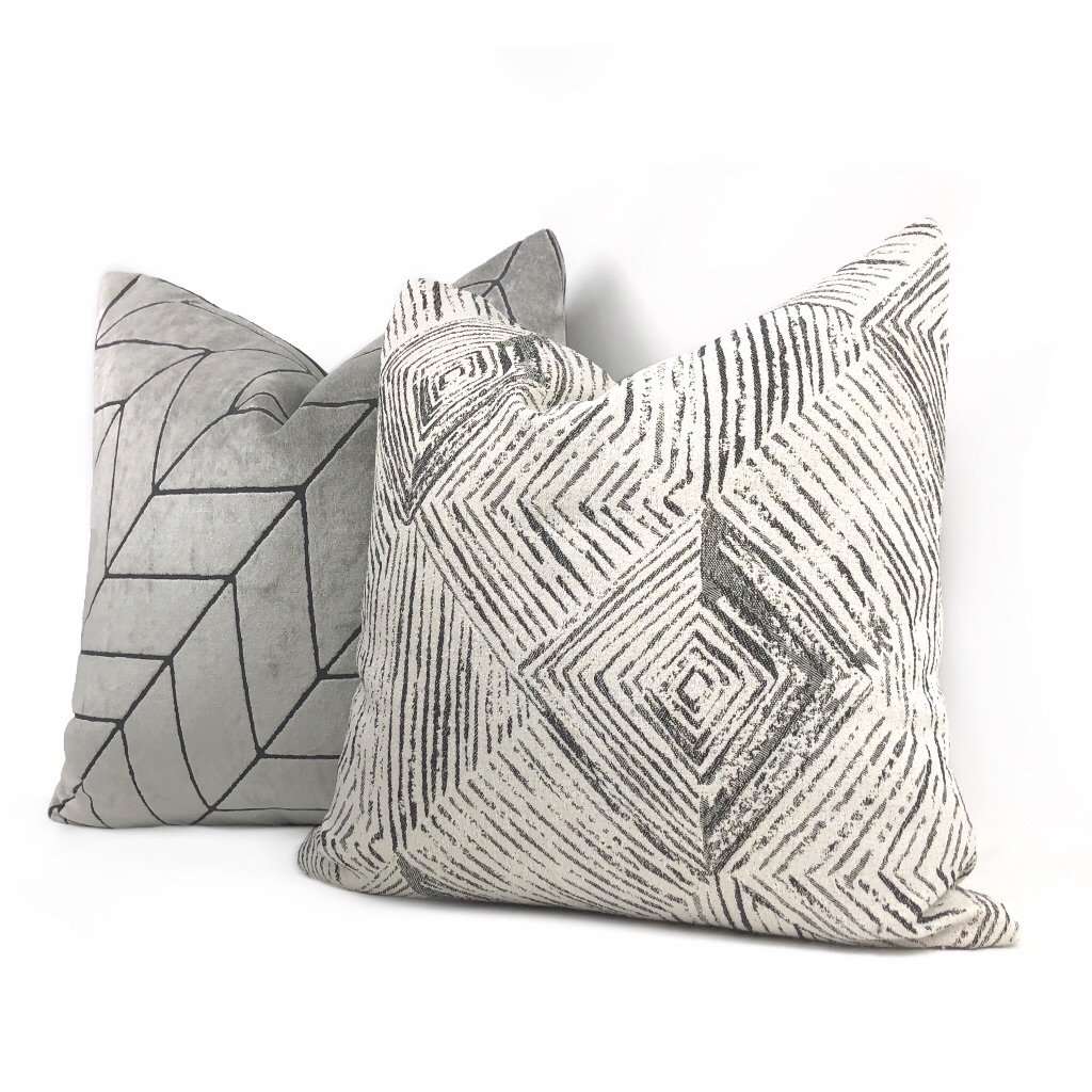 Geometric Etchings Black & Off-White Pillow Cover - Modern Home Decor for Living Room, Bedroom & Sofa - Soft & Stylish Throw Pillow Case - 18x18 Inches