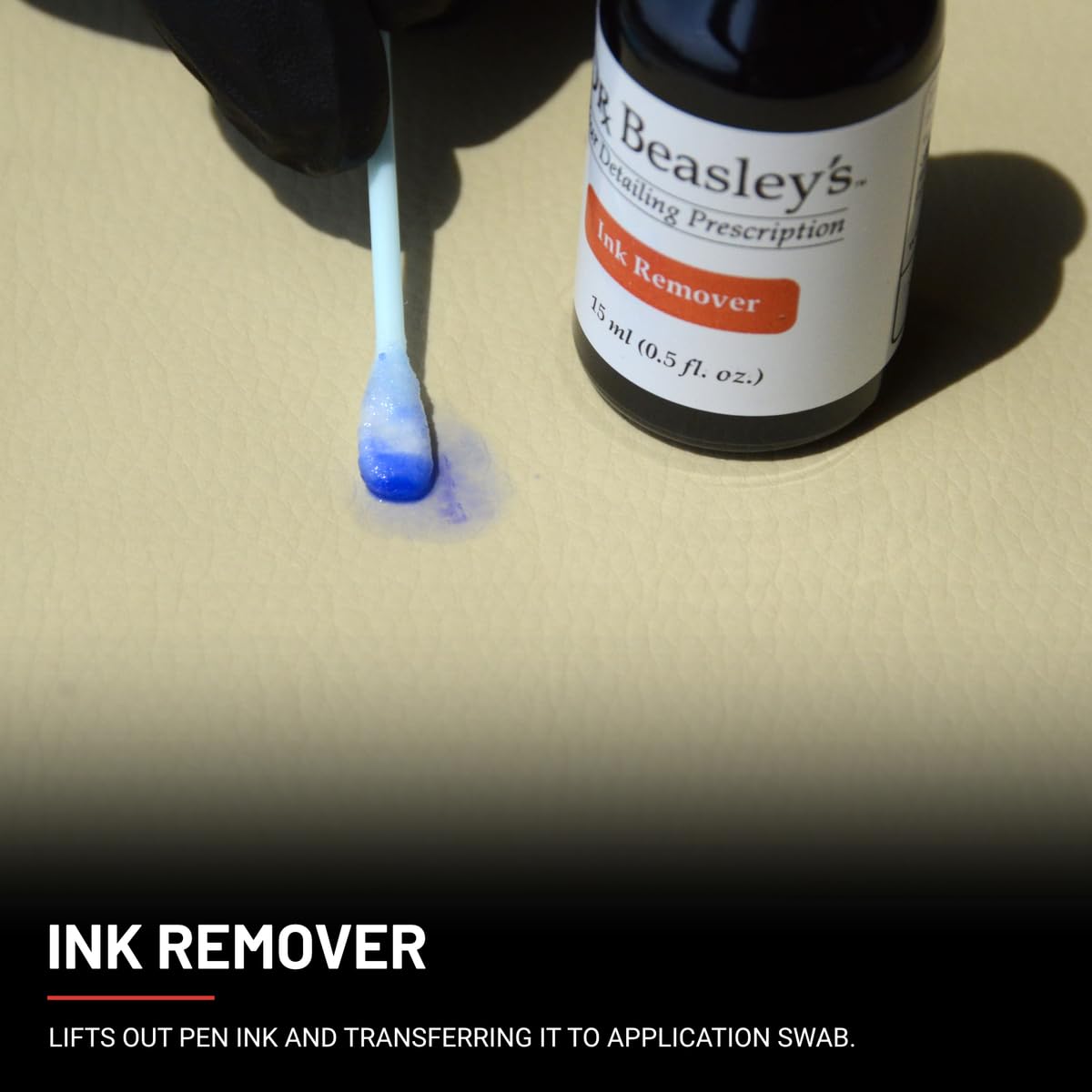 Dr. Beasley's Leather Ink Remover Kit - 15ml Ink Cleaner, 4ml Finishing Cream, Microfiber Towel & 10 Swabs | Safe for Leather Bags, Shoes & Furniture | Remove Ink Stains Easily at Home