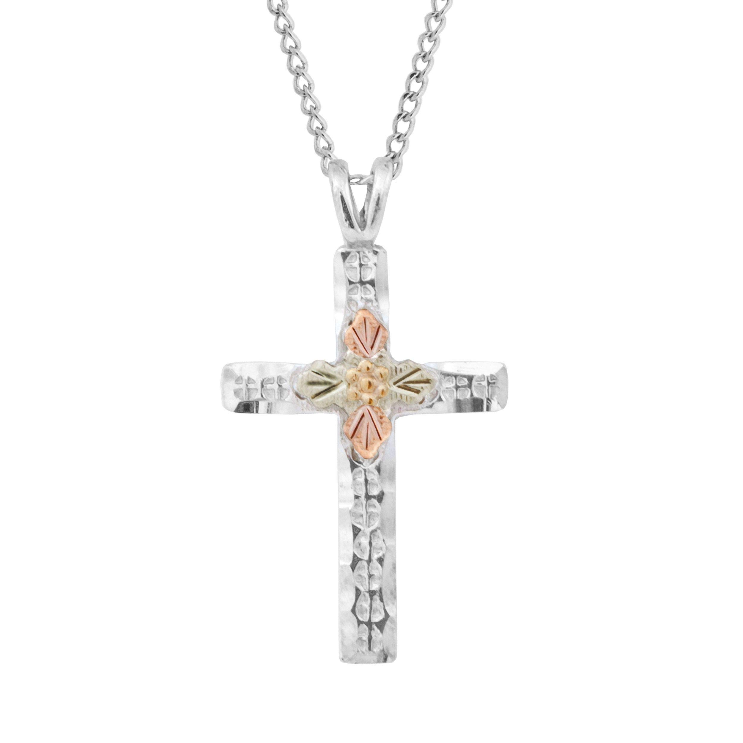 Black Hills Gold Silver Cross Necklace for Women – Elegant Religious Jewelry Gift for Baptism, First Communion & Everyday Wear