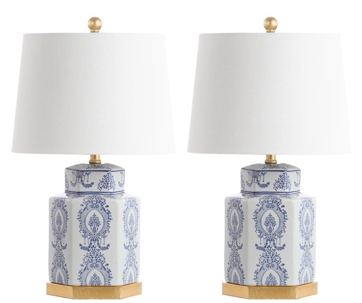 Blue and White Lapis Ceramic Table Lamp with Gold Accent - Set of 2, Elegant Home Decor for Living Room, Bedroom, or Office Lighting