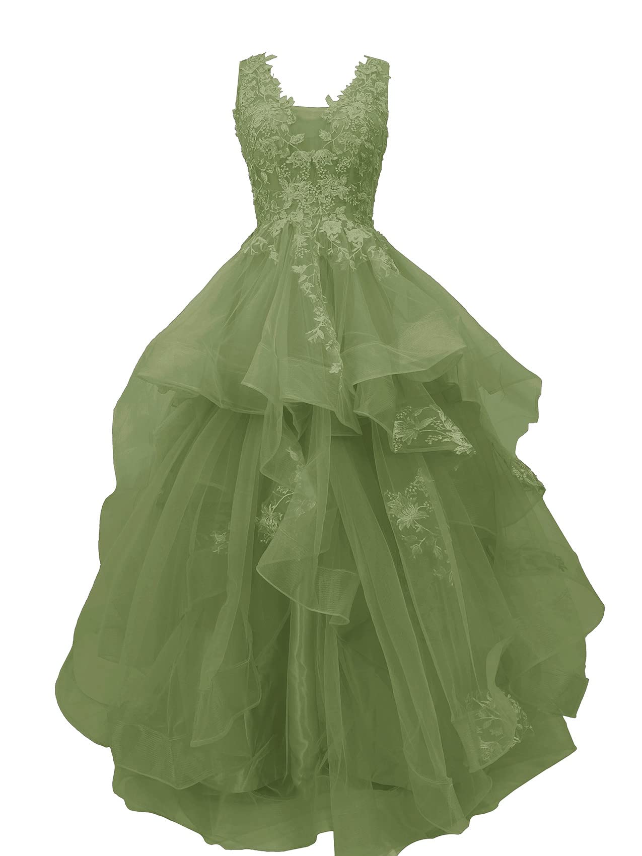 Elegant Women's Long Ball Gown Prom Dress with V-Neck & Tulle Ruffles - Formal Evening Gown for Princess Party, Homecoming, Wedding & Special Occasions