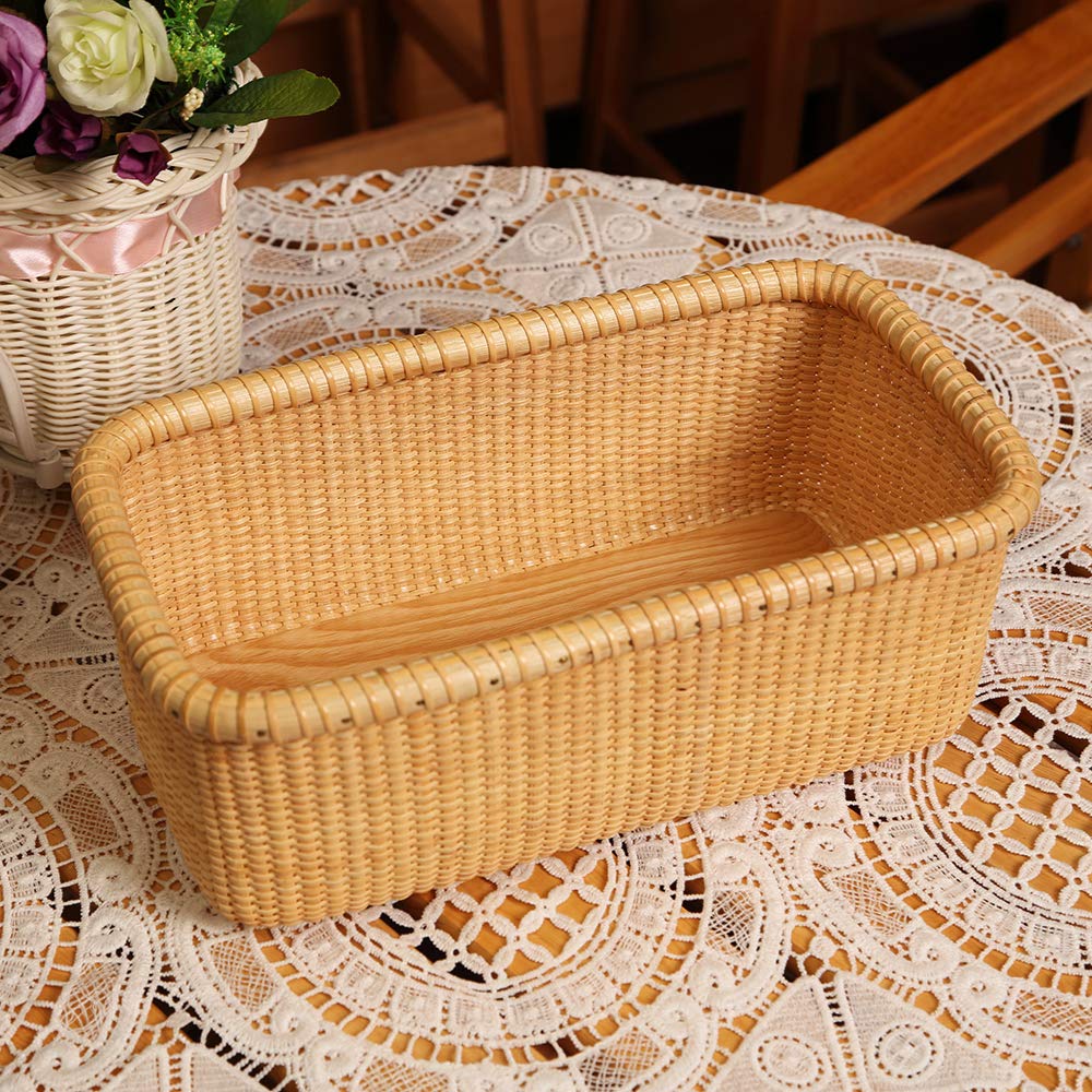 Natural Rattan Storage Basket - Handwoven Cane-on-Cane Weave Nantucket Style Organizer Box for Home Decor, Shelf & Cabinet Storage - Perfect for Bathroom, Bedroom, and Office Organization