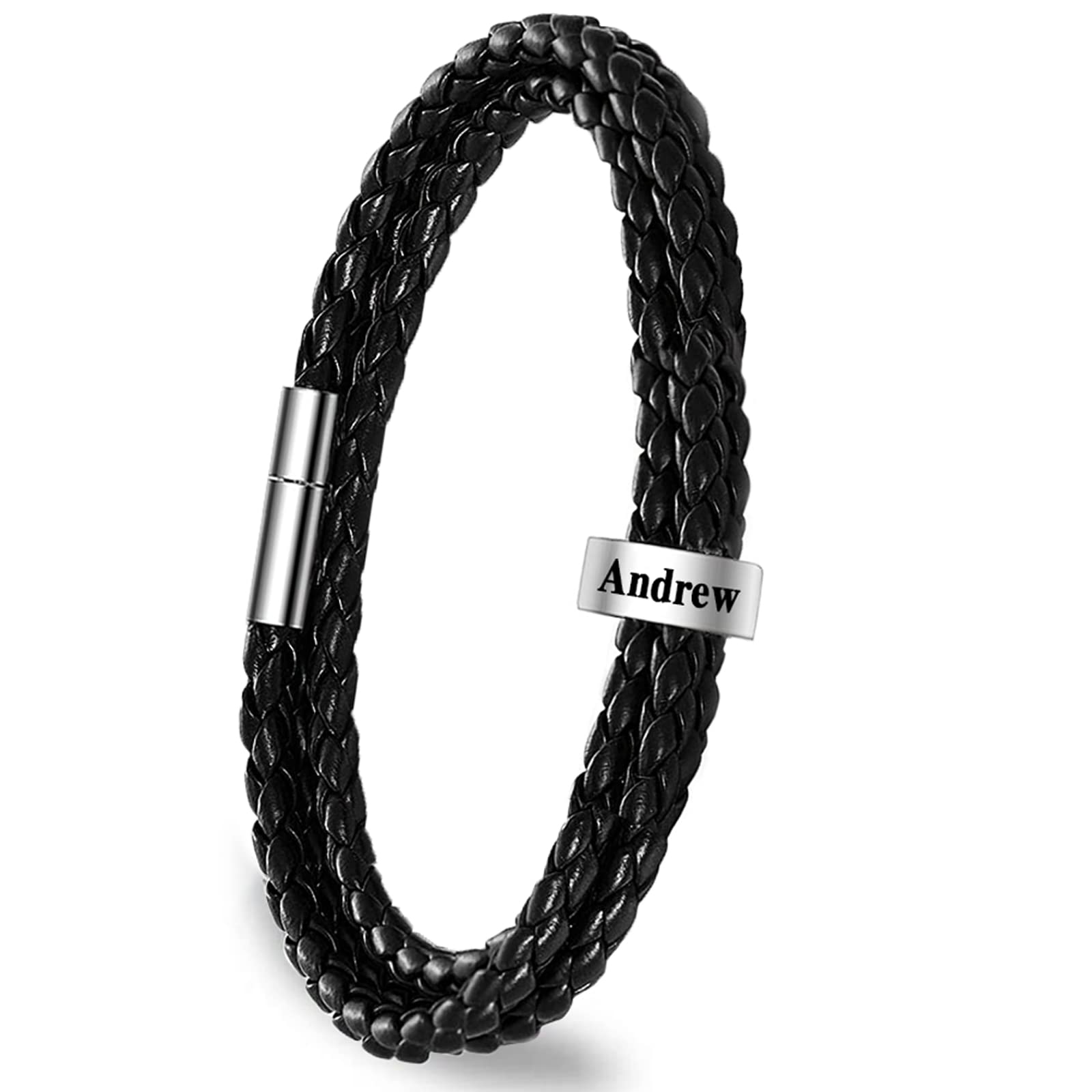 Custom Personalized Leather Bracelet for Men with Kids Name Engraved - Handmade Braided Dad Bracelet - Unique Father's Day Gift for Dad, Husband, Boyfriend - Perfect for Birthdays, Anniversaries & Special Occasions