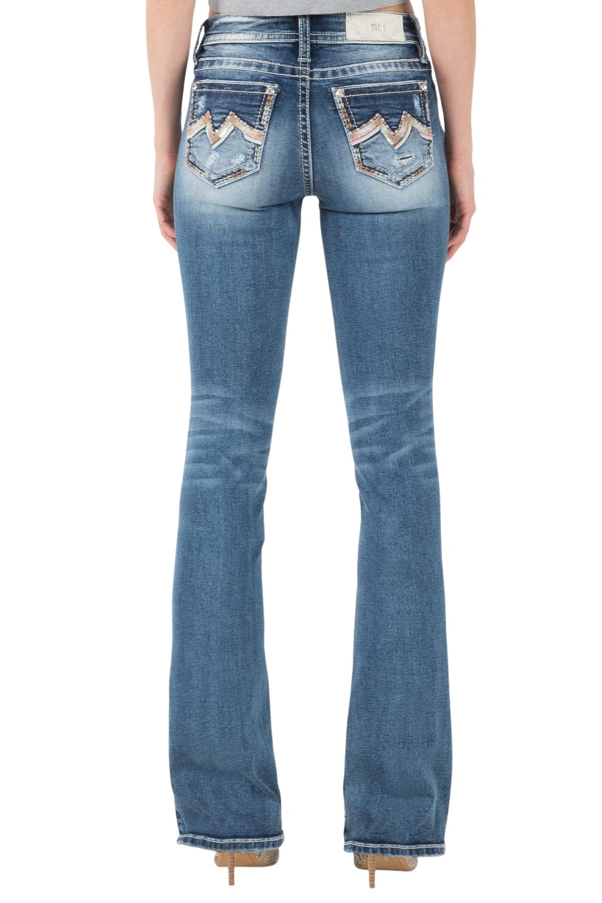 Miss Me Women's Mid Rise Wavy M Stitch Bootcut Jeans - Stylish Denim Pants for Casual Wear & Night Out | Perfect for Everyday Comfort and Fashion