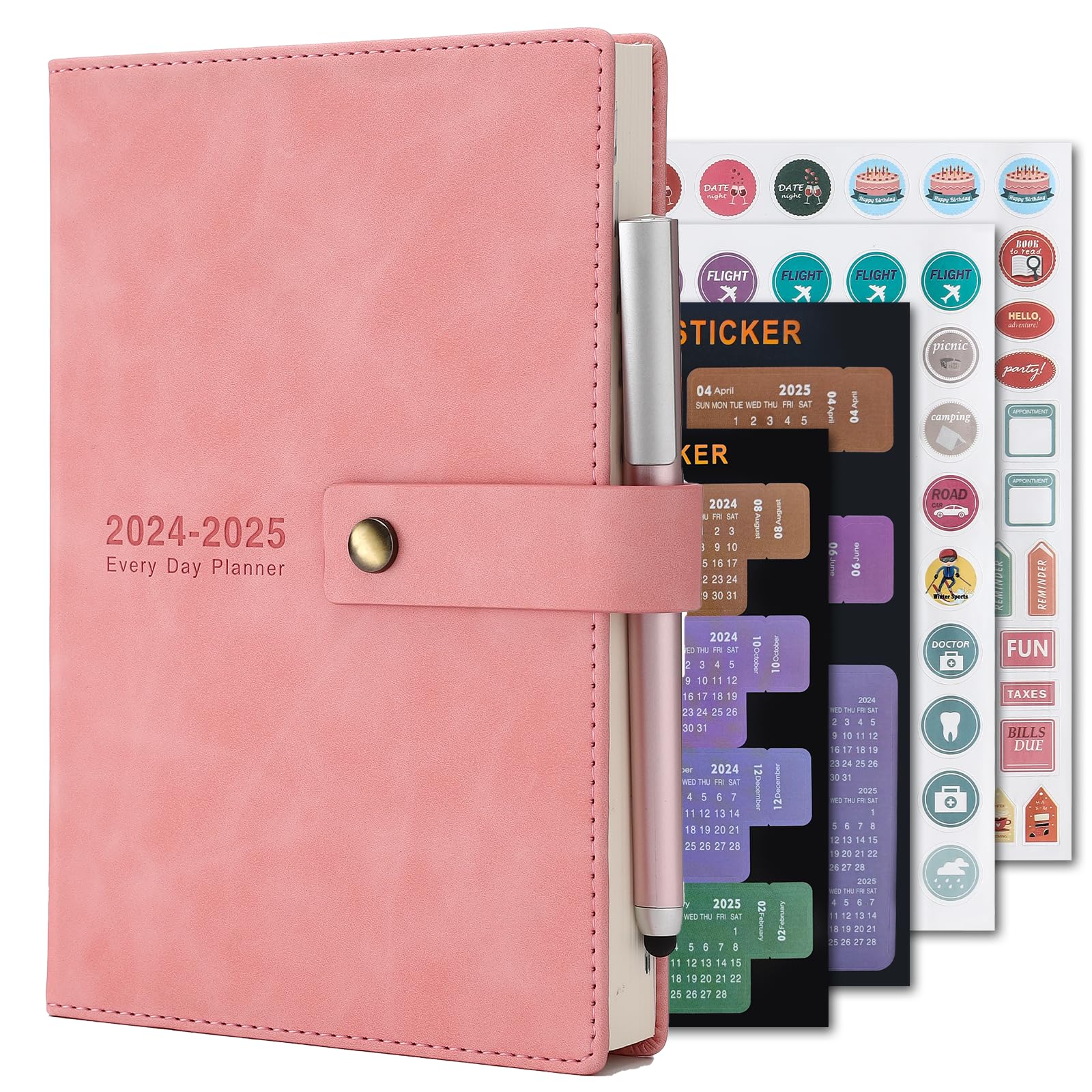 2024-2025 Academic Planner - A5 Daily Diary with Hard Cover, Pen Loop & Inner Pocket | July 2024 to June 2025 Schedule Organizer | Includes Bookmarks, Monthly Tabs & Stickers | 14.5x21.5 cm Pink Student Planner for College, School & Office Use