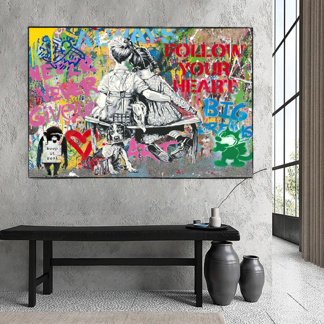 Banksy Never Give Up Follow Your Dreams Motivational Canvas Wall Art - Inspirational Home & Office Decor for Living Room, Bedroom