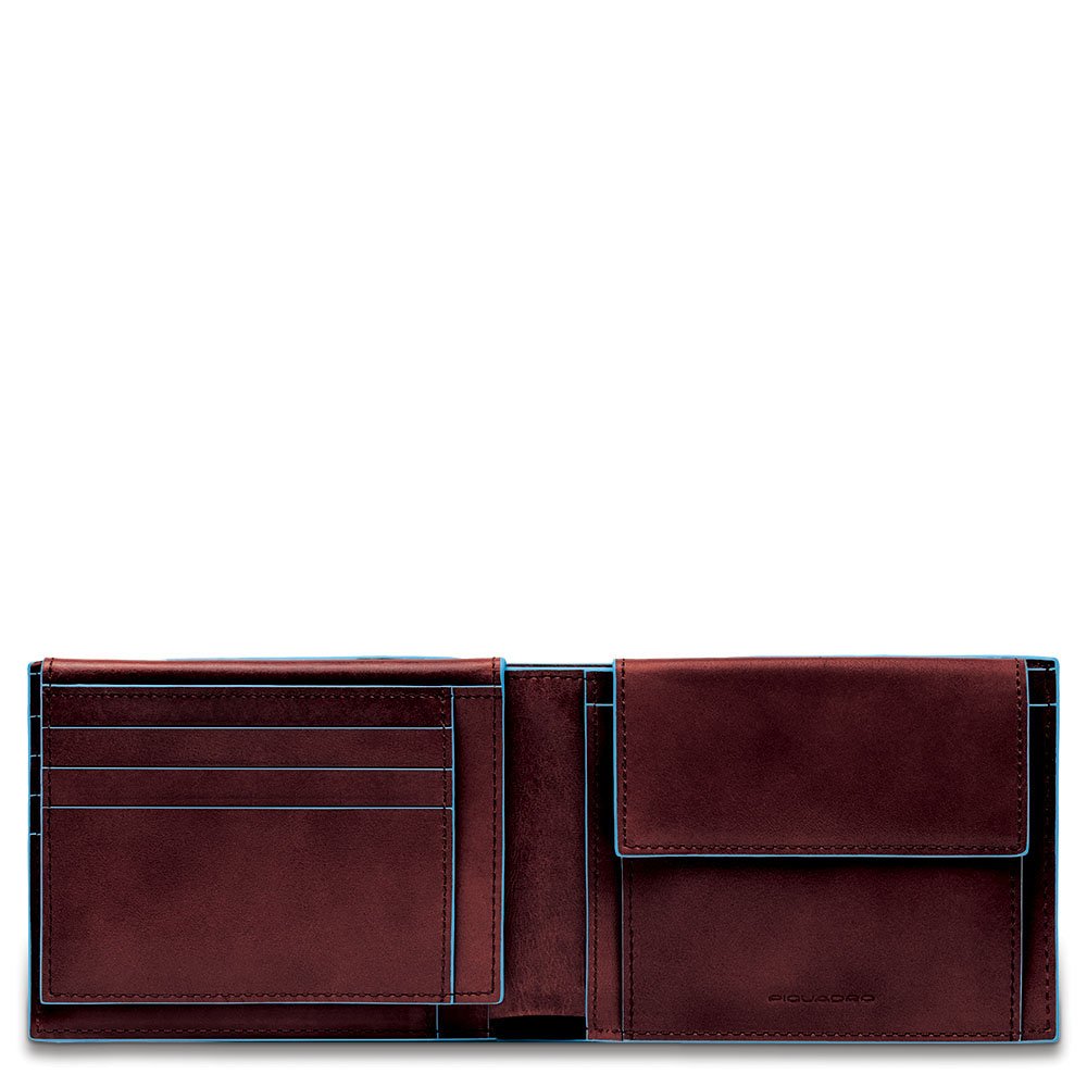 Piquadro Men's Leather Coin Purse Wallet - Genuine Mahogany Brown, 12cm Compact Size - Perfect for Travel, Daily Use & Gift Giving