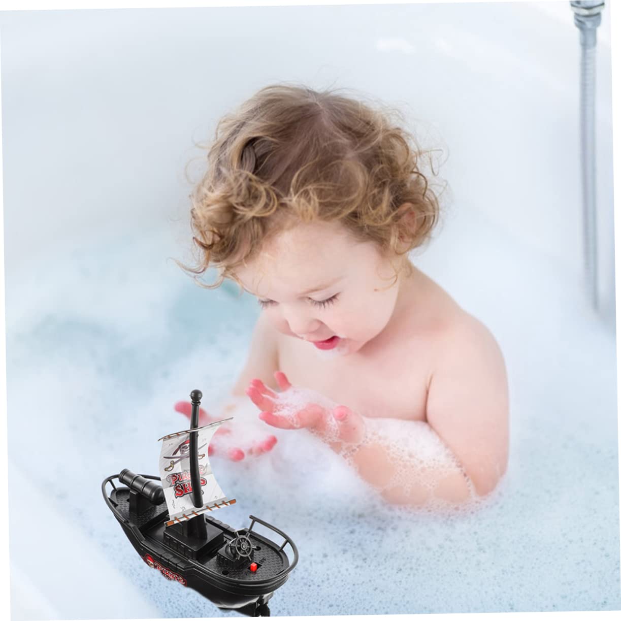 UPKOCH 8 Pack Pirate Boat Bathtub Toys - Plastic Sailboat Set for Kids, Pool & Water Play - Summer Fun, Bath Time, Outdoor Adventures (Black)