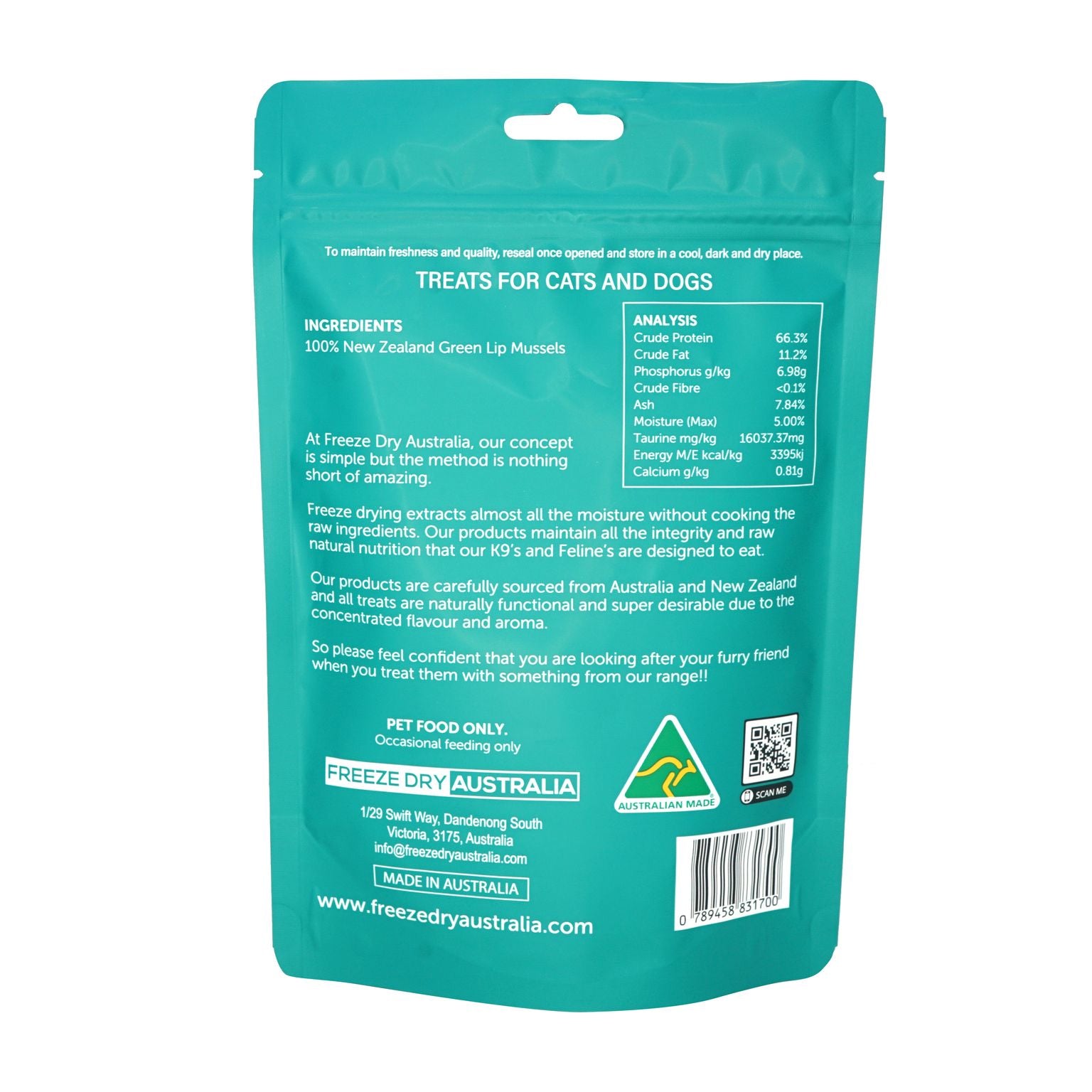 Freeze Dried Australia Whole Green Lip Mussels - Natural Cat & Dog Treats, 70g - High Protein Snacks for Pets, Perfect for Training Rewards & Dental Health
