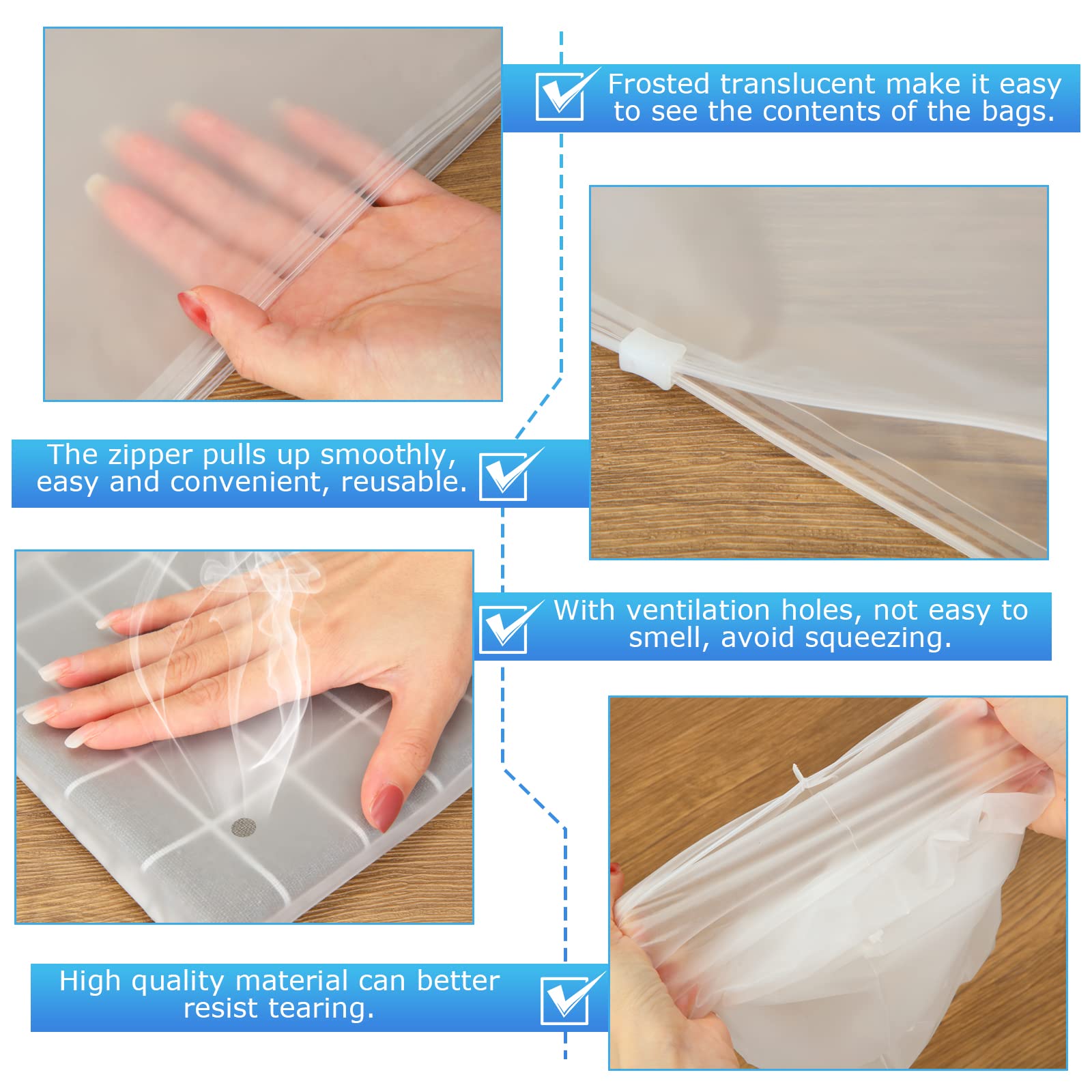 CertBuy 100PCS Frosted Zipper Storage Bags 11x15 Inch - Clear Resealable Plastic Bags for Clothes, Jeans, Pants - Durable Poly Bags for Packaging, Organizing & Travel - Perfect for Retail, Laundry & Storage