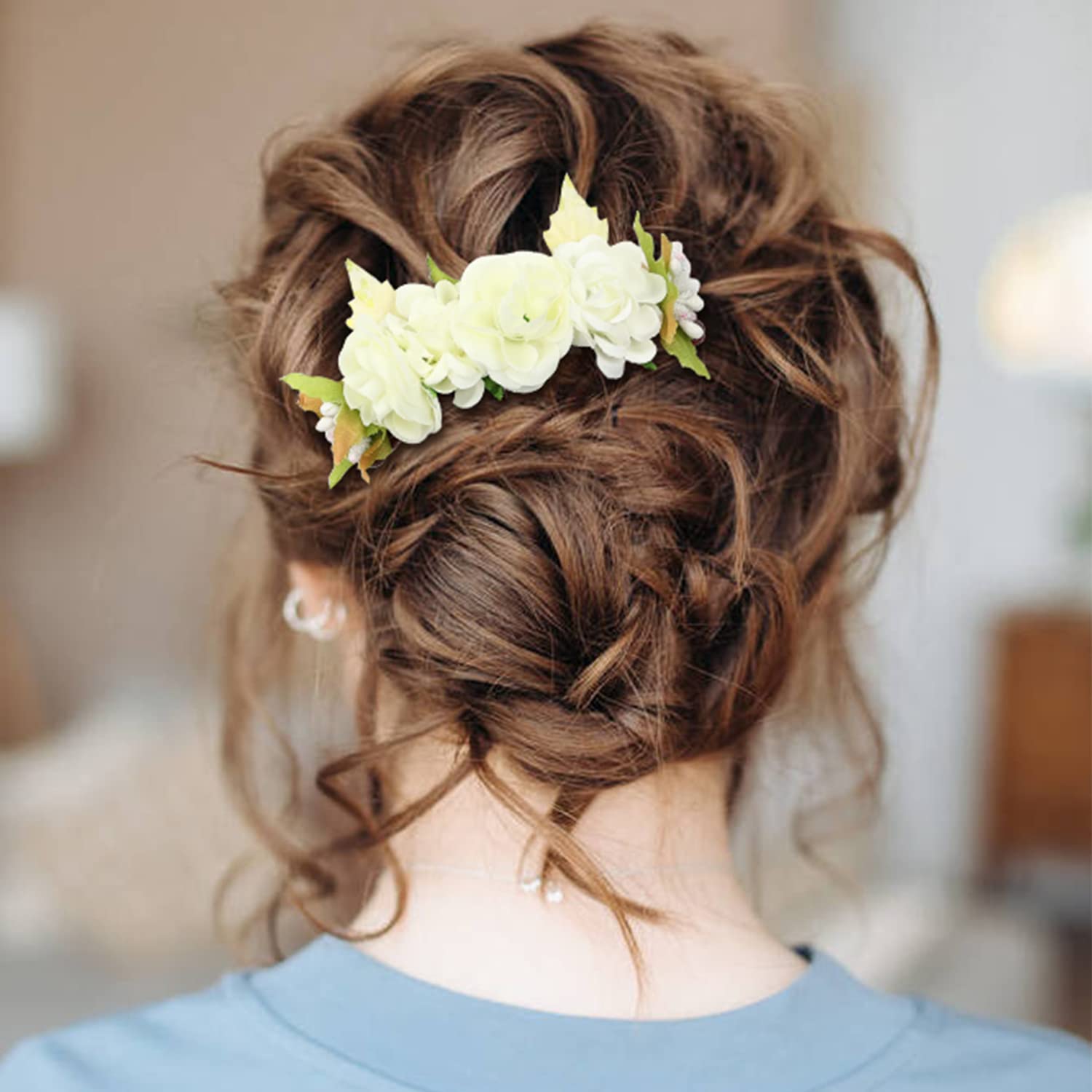 4 Pack Rose Floral Hair Clips - Plastic Wedding Hair Combs for Women, Brides, Bridesmaids & Flower Girls - Elegant Side Hair Slides, Barrettes & Bun Accessories - Perfect for Bridal, Prom & Special Occasions