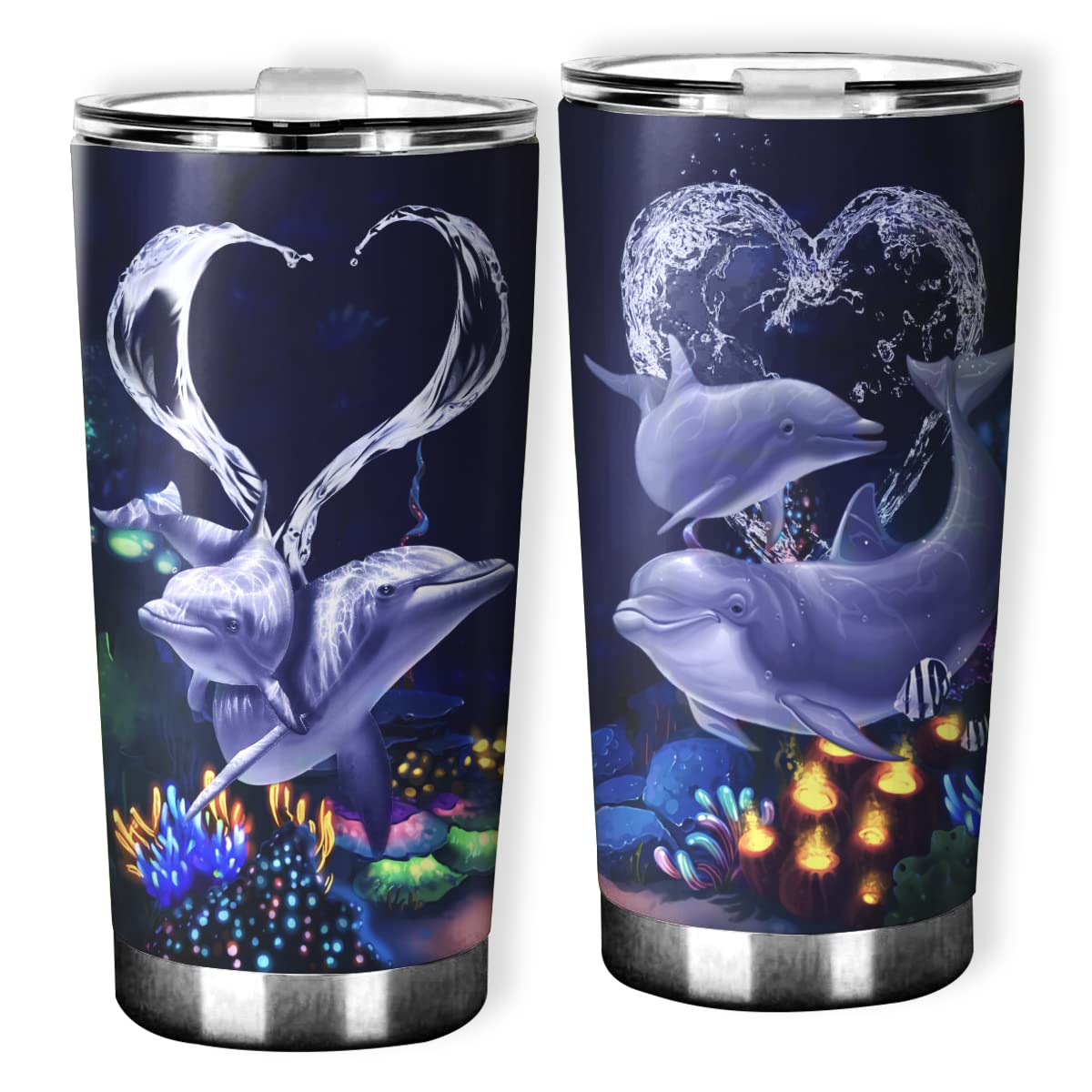 3D Dolphin Stainless Steel Insulated Tumbler 20oz with Lid - Funny Fish Lover Gifts for Women, Kids, Christmas & Birthday - Perfect for Beach Trips, Office Use & Outdoor Adventures