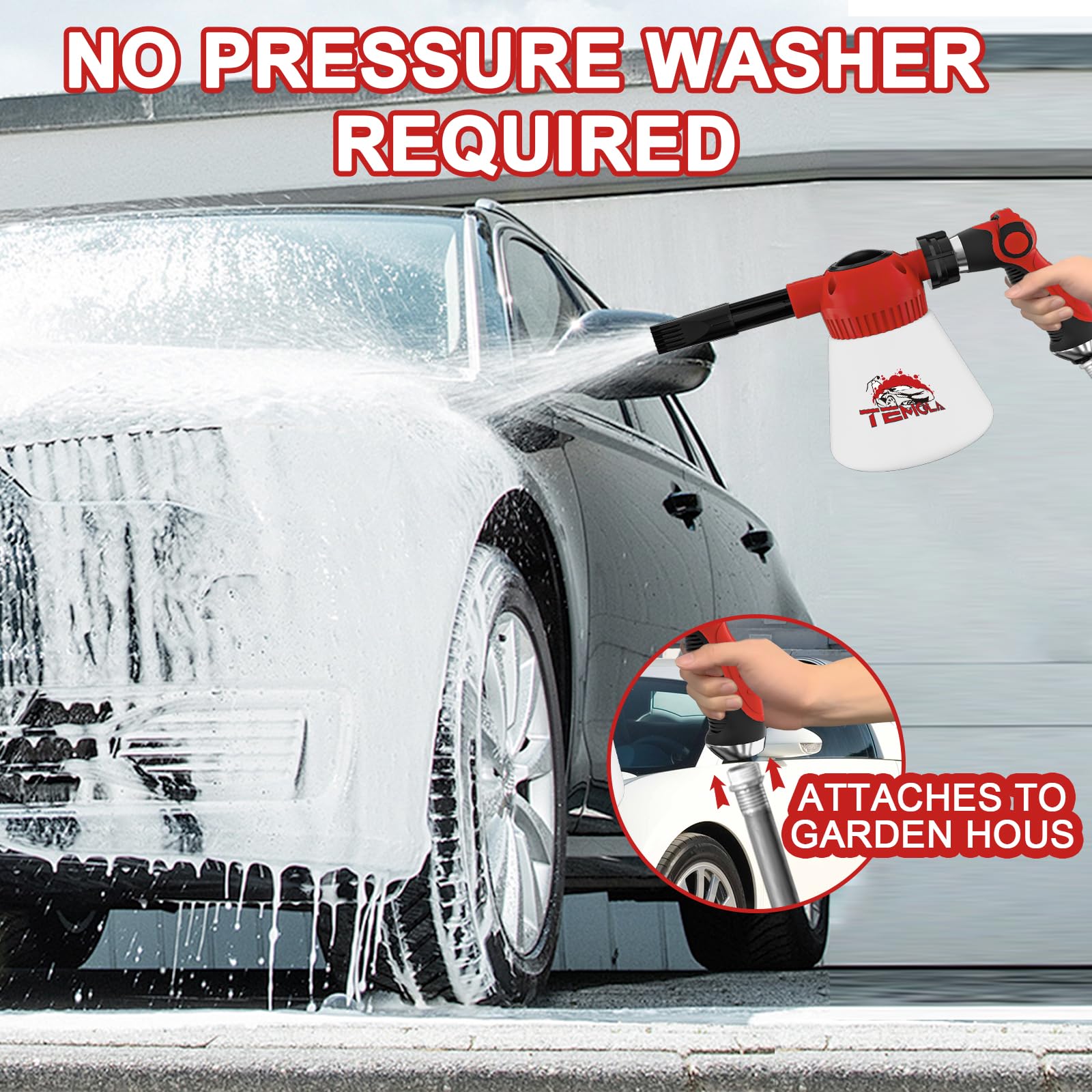 TEMOLA Adjustable Foam Cannon for Car Wash - High Pressure Foam Sprayer with Garden Hose Attachment - Ideal for Cars, Motorcycles & Garden Cleaning (Blue & Red) - Perfect for Home Car Detailing & Outdoor Cleaning